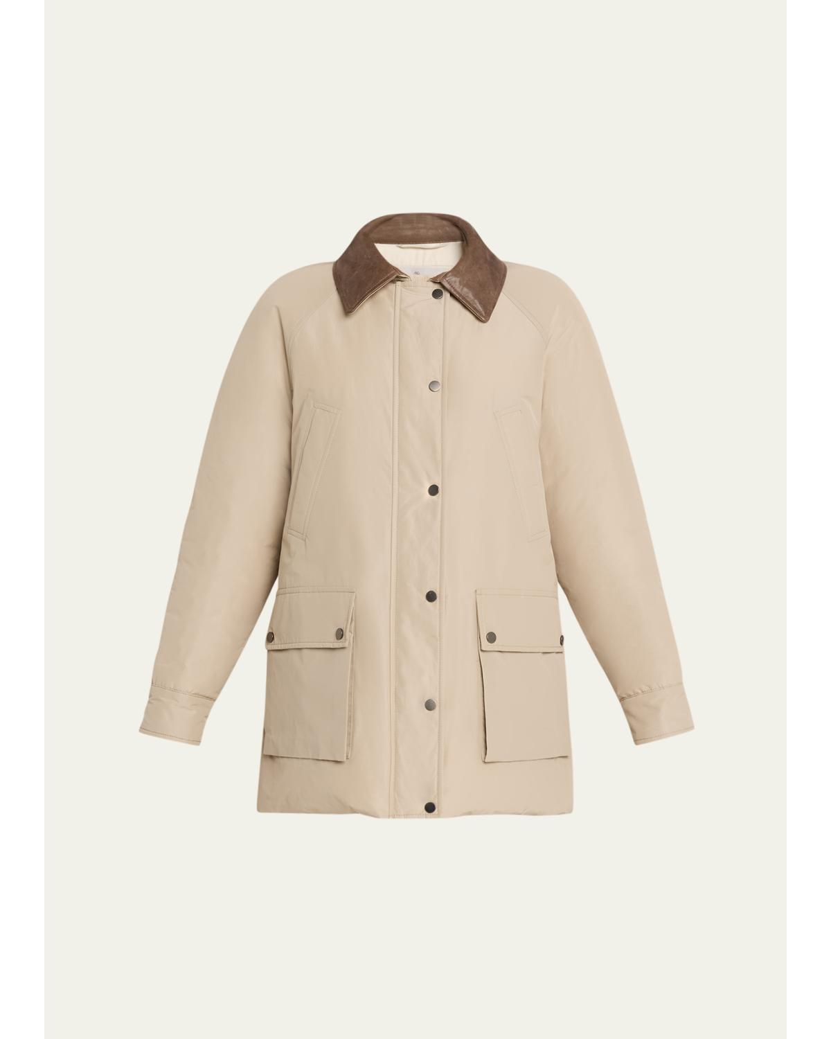 Leather-Collar Padded Cotton Techno Car Coat