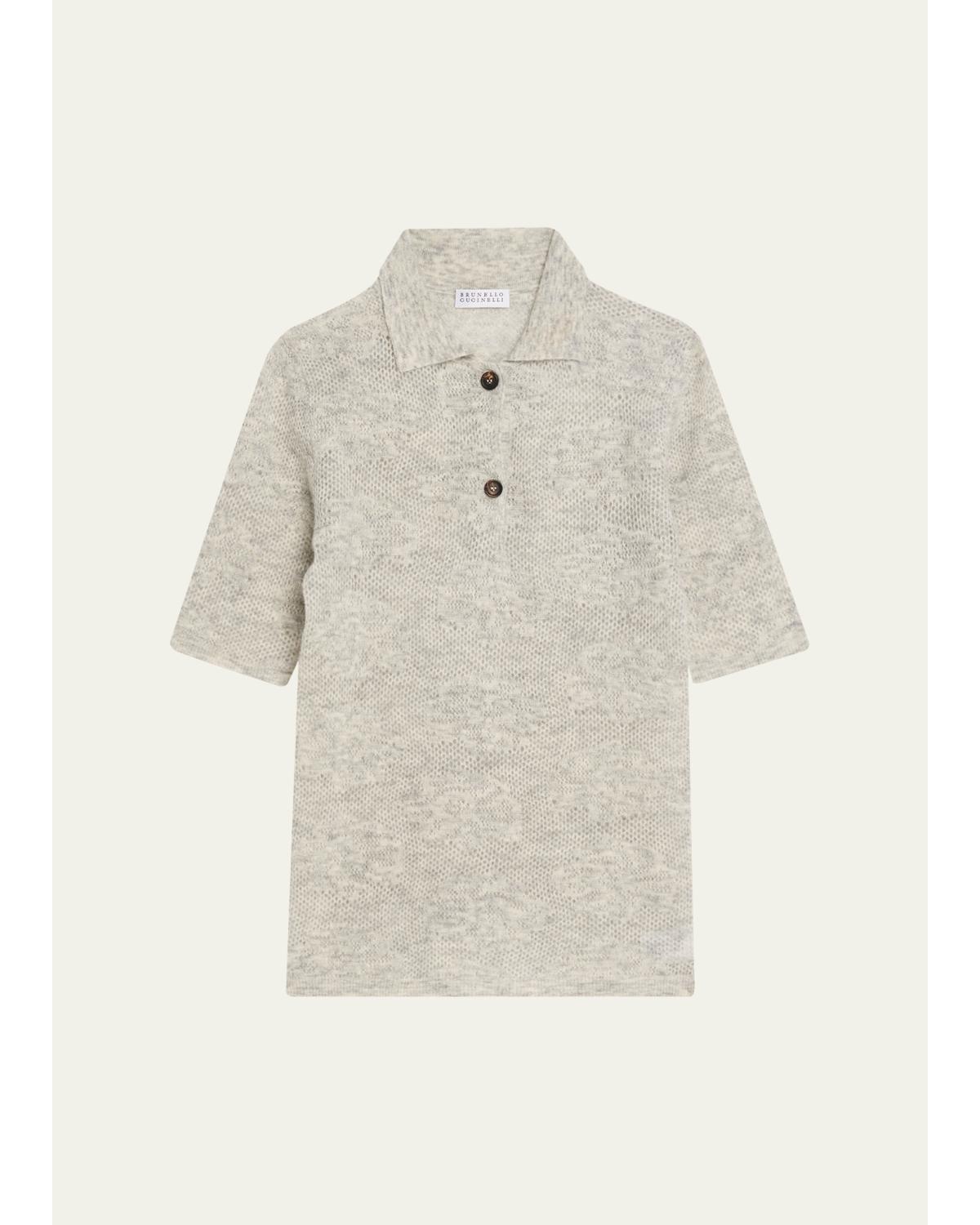 Lace-Effect Polo Short-Sleeve Sweater