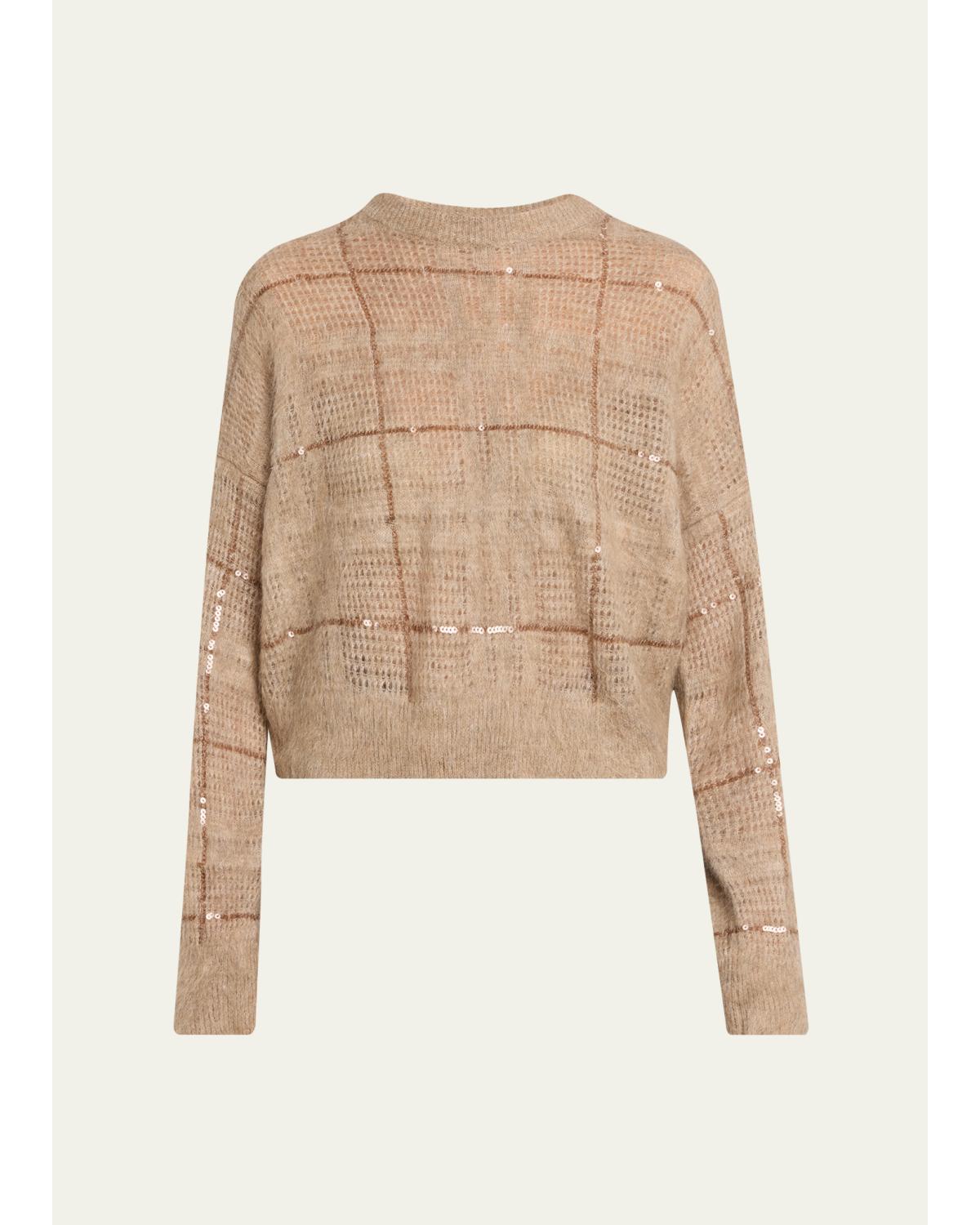 Paillette Check Mohair Crewneck Sweater