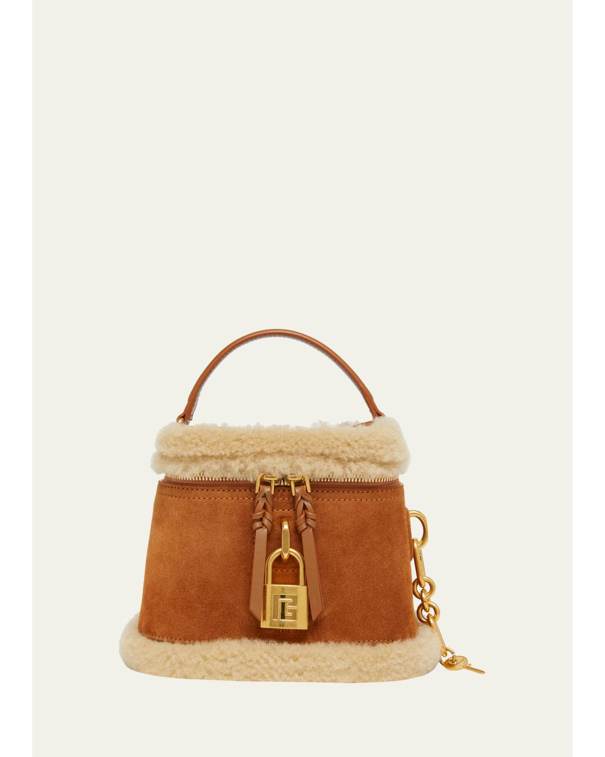 Pulse Shearling-Trim Suede Vanity Brown Crossbody Bag
