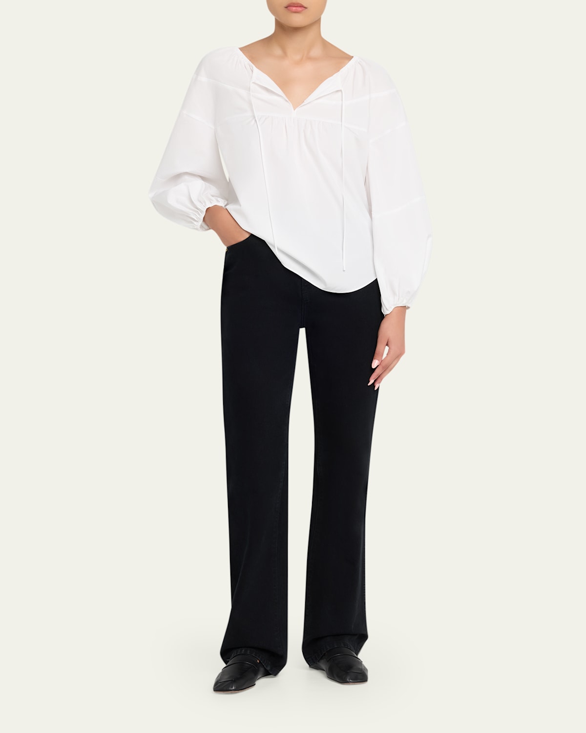 Shirred Long-Sleeve Top