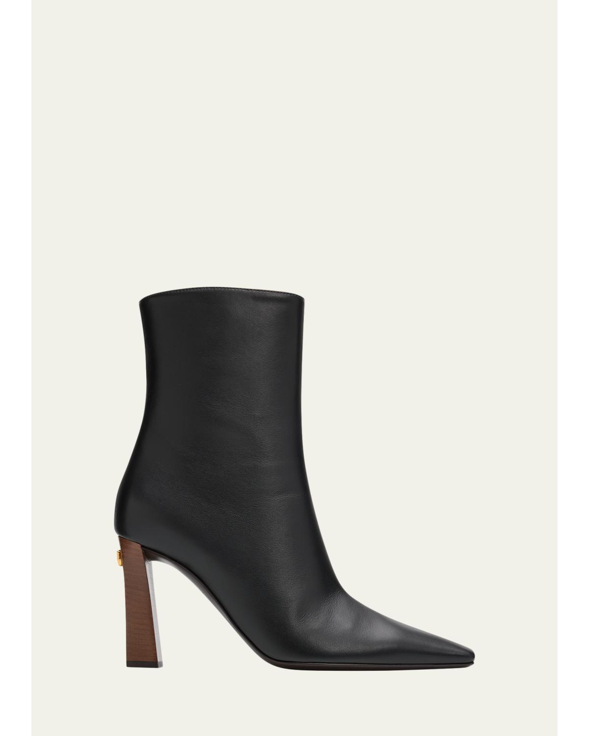 90Mm Stretch Leather Ankle Booties