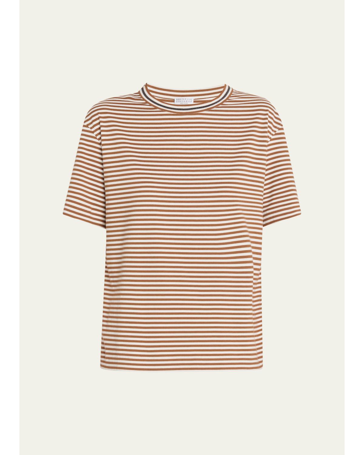 Monili Trim Striped Cotton T-Shirt
