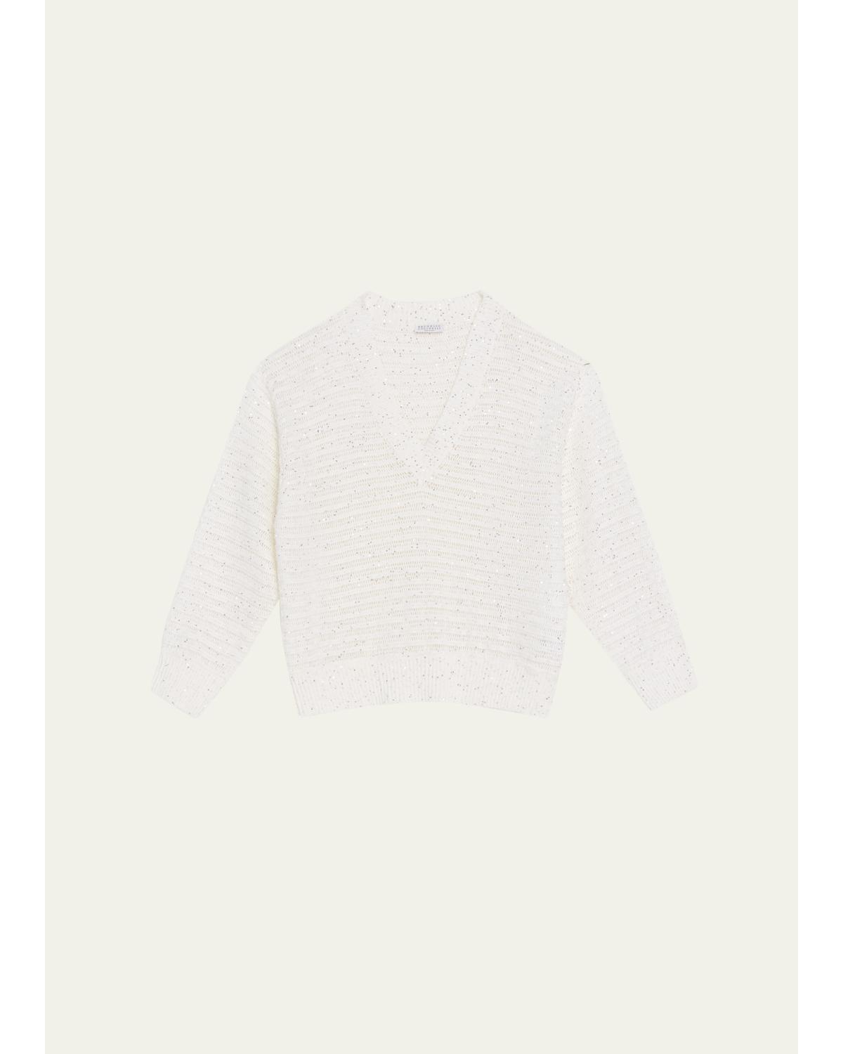 Linen-Blend Sequin V-Neck Sweater