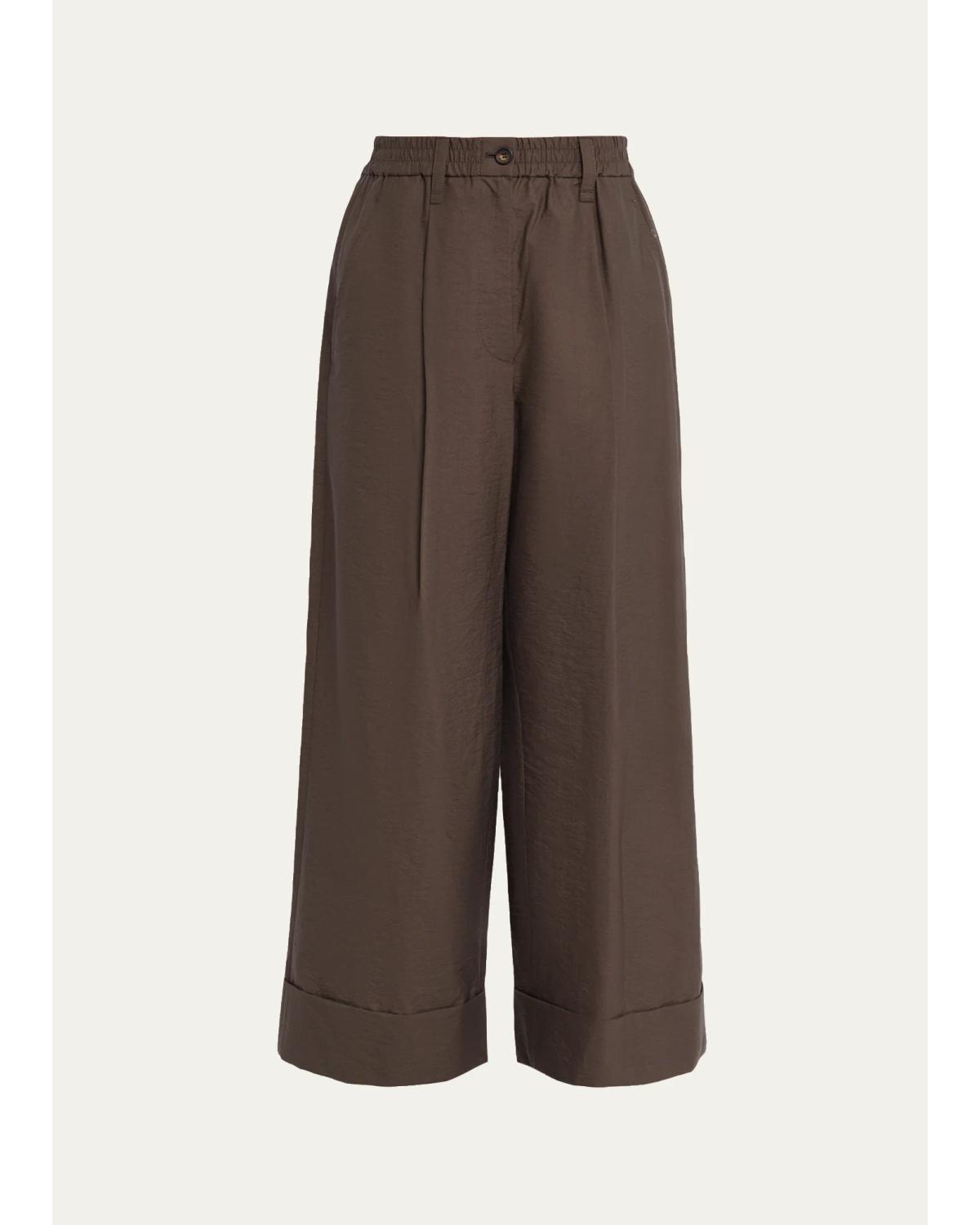 Brunello Cucinelli Elastic-waist Wide-leg Ankle Pants In Brown
