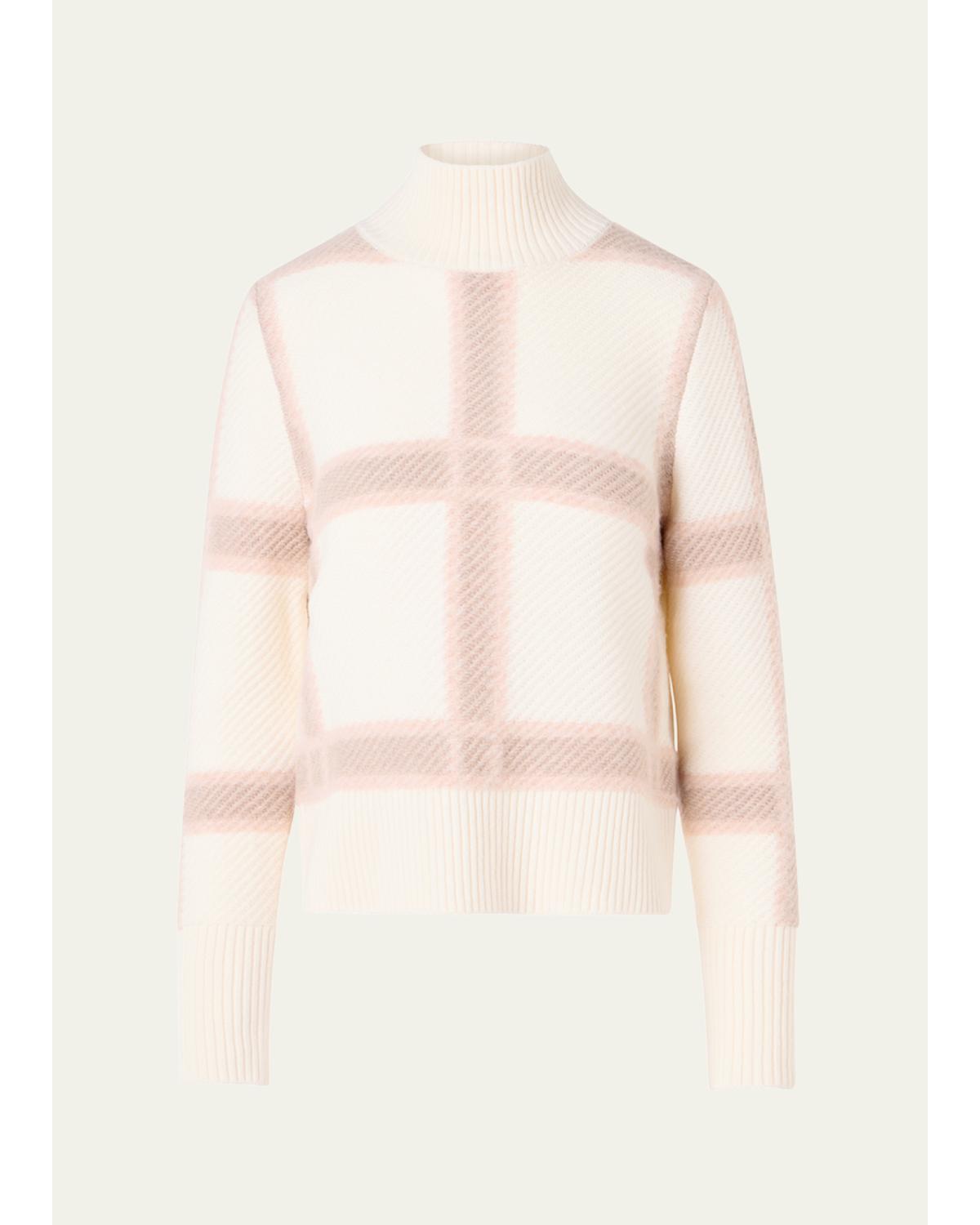 Intarsia Plaid Wool-Cashmere Sweater