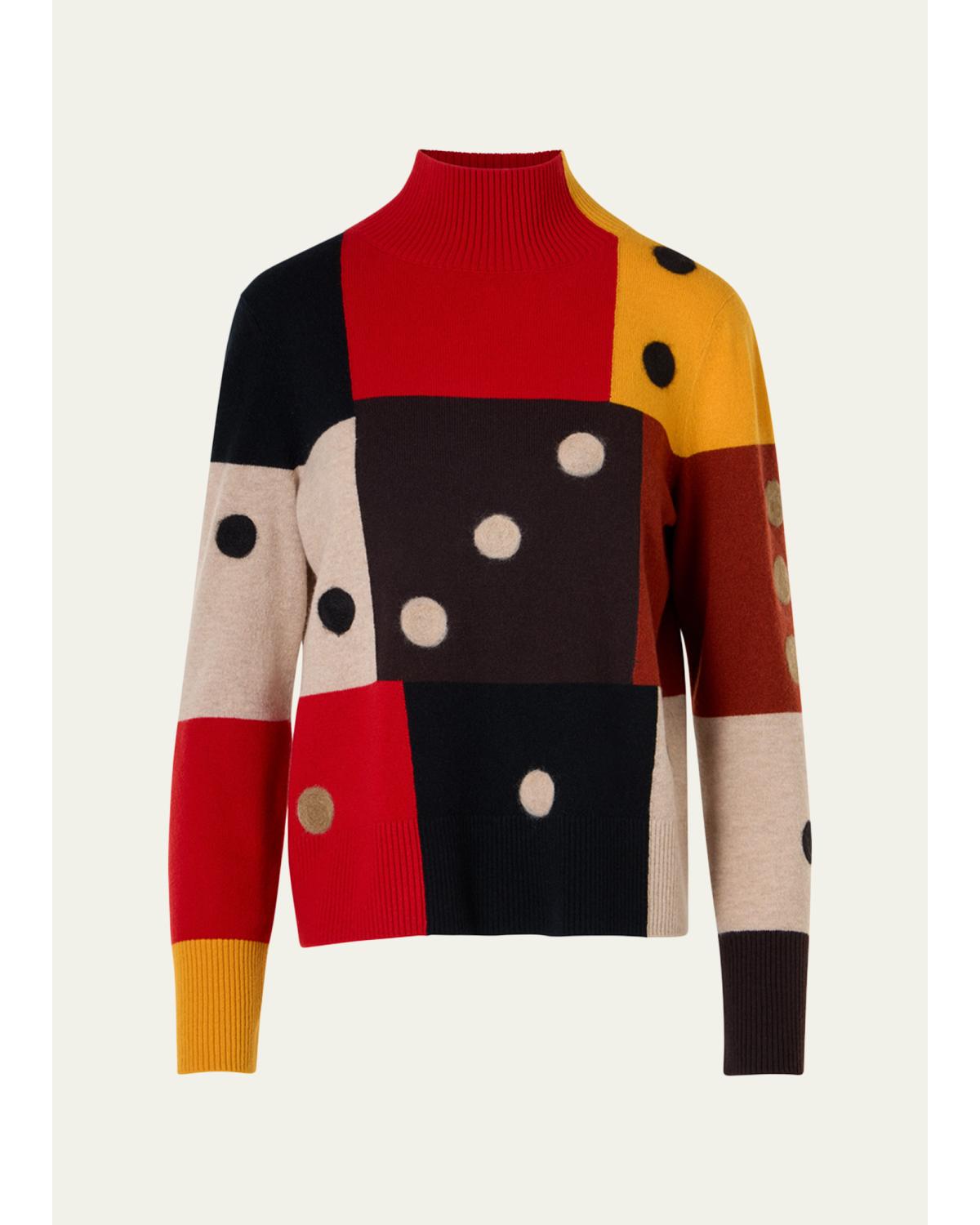 Dice Intarsia Colorblock Wool-Cashmere Sweater