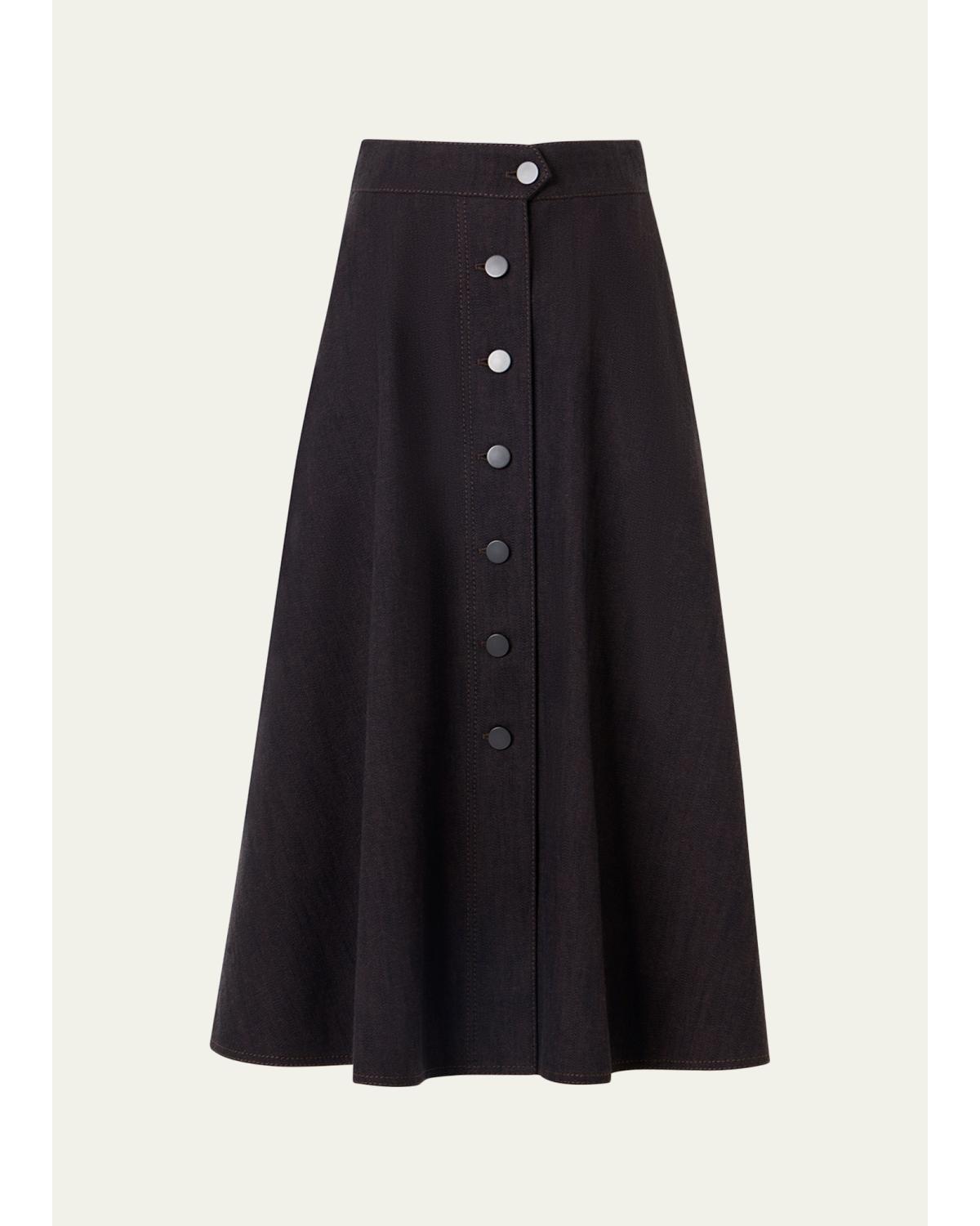 Akris Punto Button-front Cotton Denim Midi Skirt In Espresso