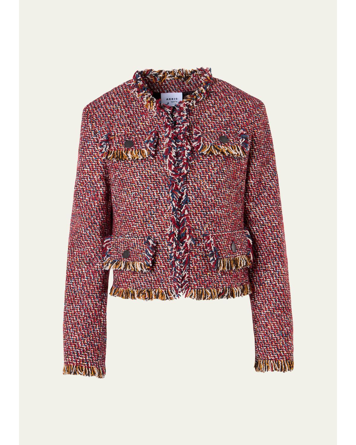 Fringed Tweed Open Short Jacket