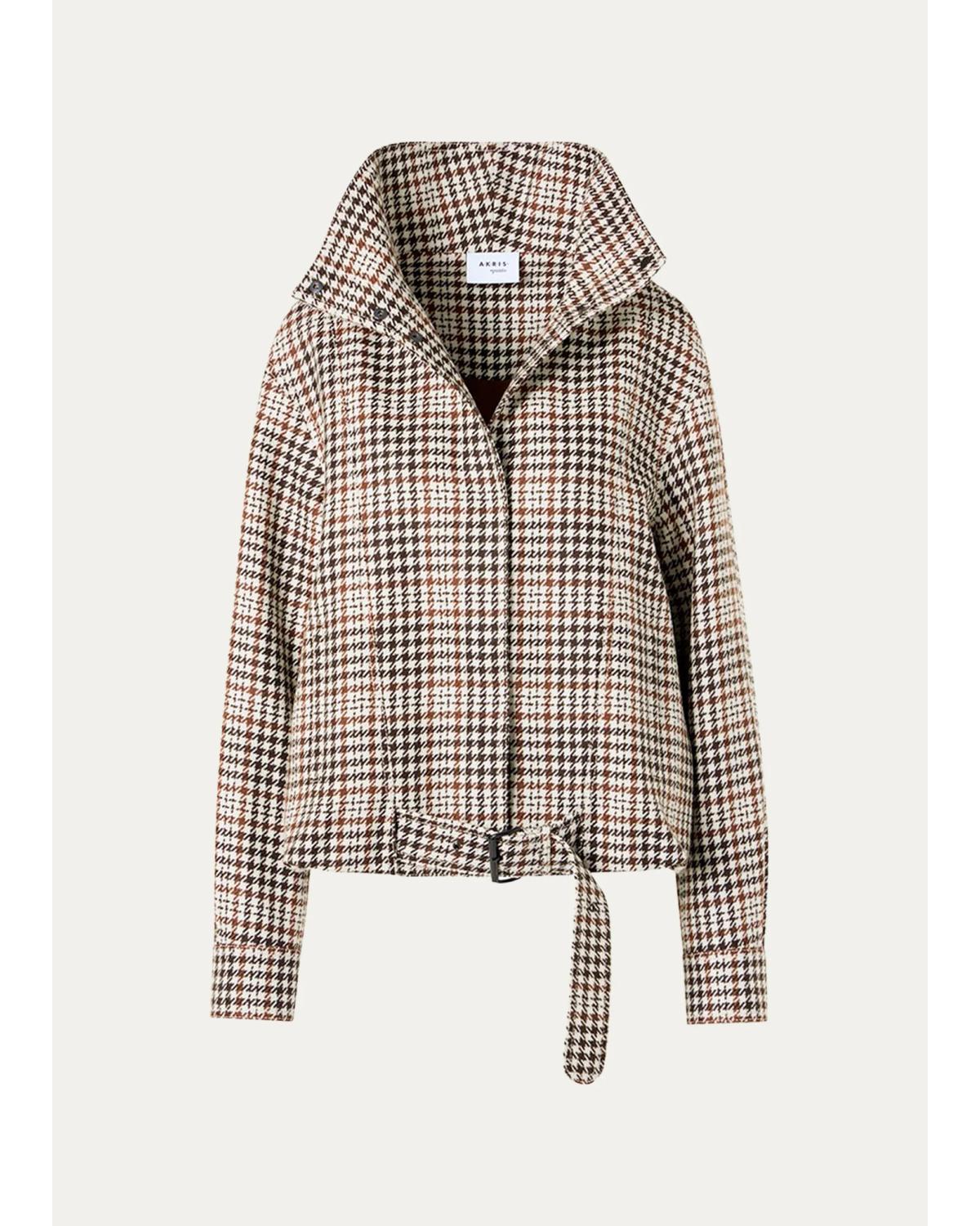 Houndstooth Tweed Wool-Blend Blouson Jacket