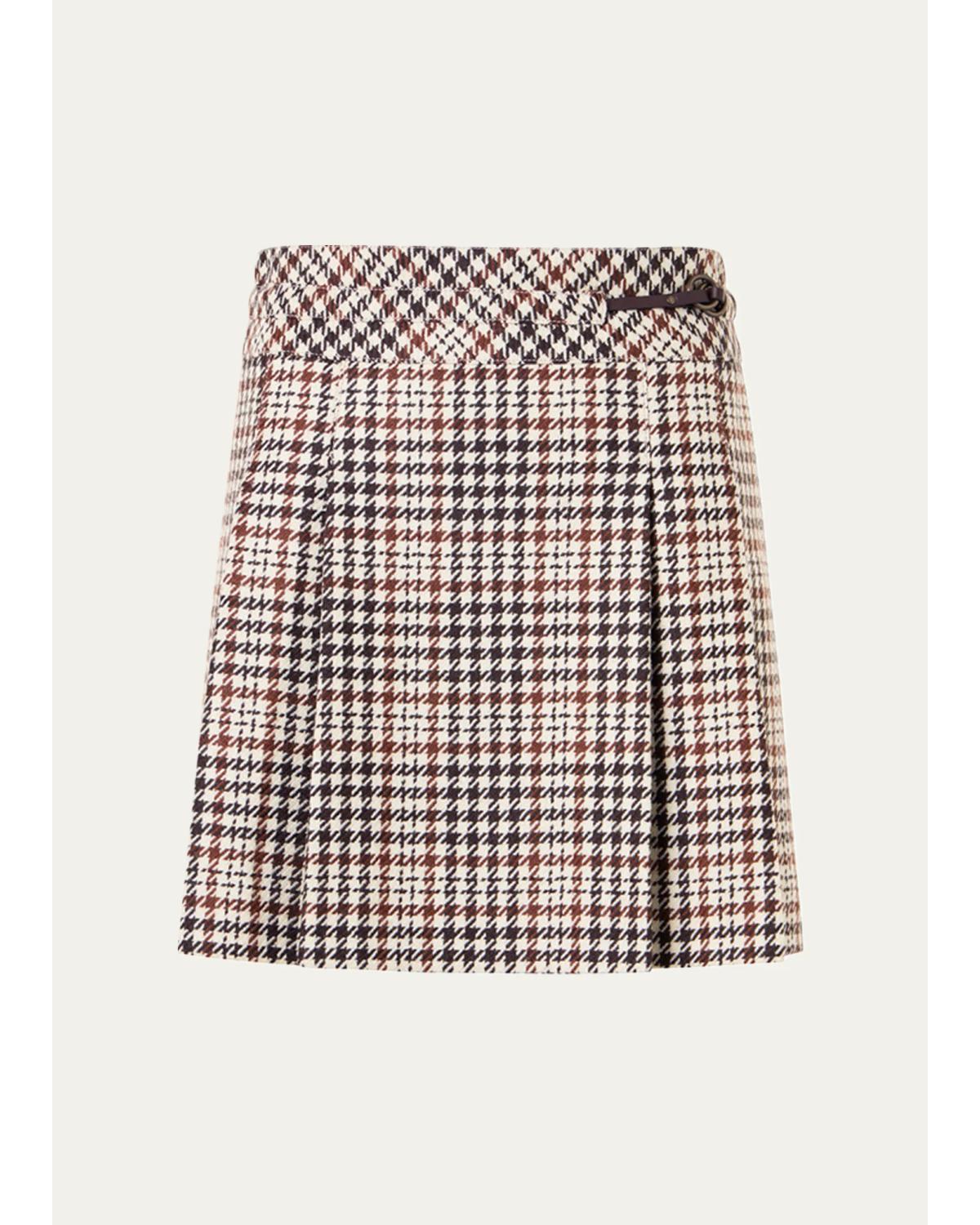 Houndstooth Tweed Wool-Blend Mini Kilt Skirt