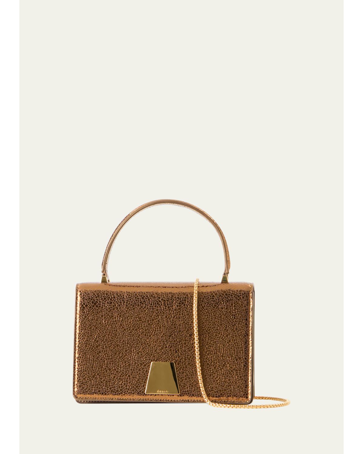 Akris Alice Mini Metallic Leather Top-handle Bag In Brown