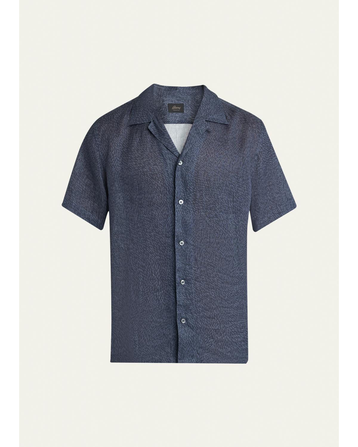 Men'S Linen Pines-Print Camp Shirt