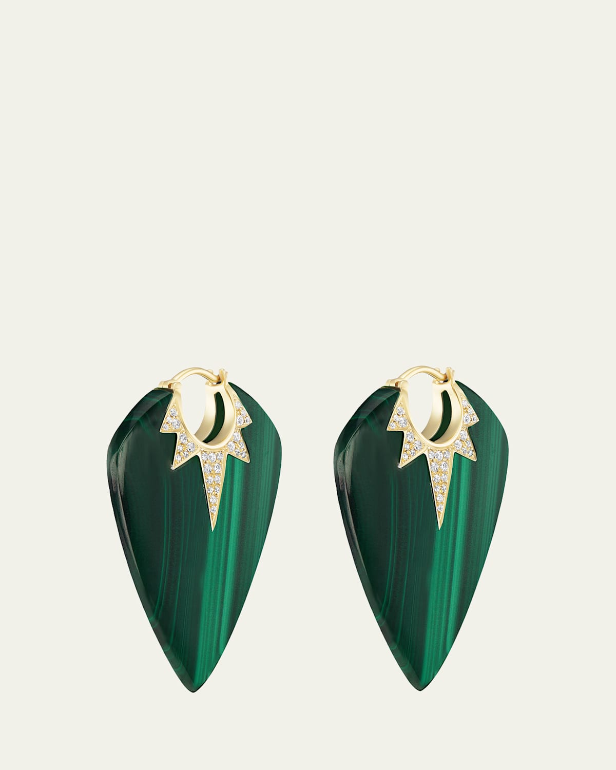 Sorellina 18K Yellow Gold Large Malachite Guitar Pick Earrings with Diamonds