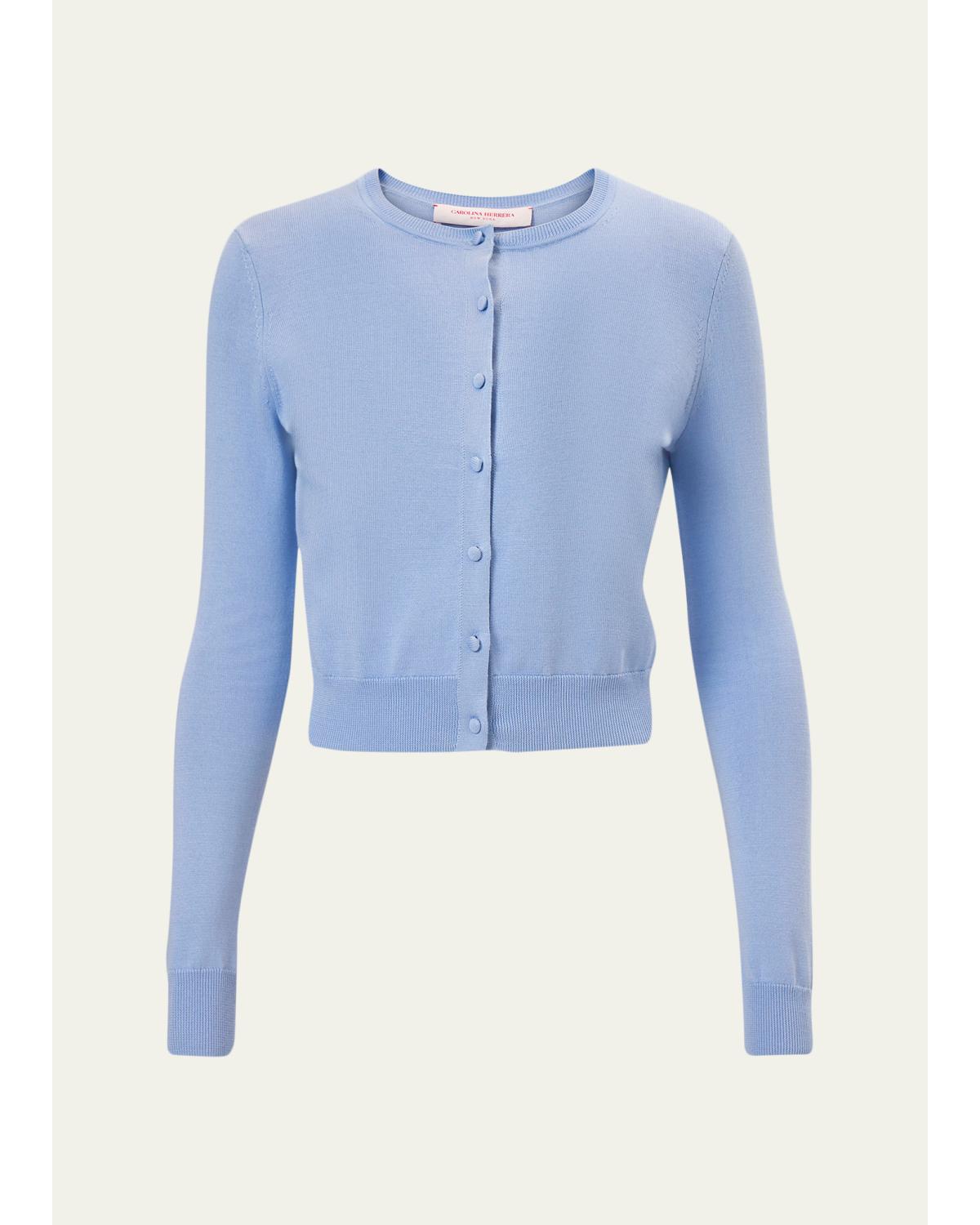 Silk-Cotton Crewneck Cardigan