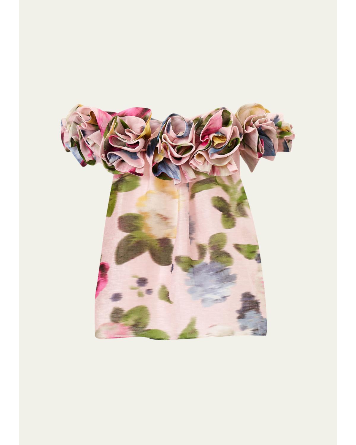 Rosette Off-The-Shoulder Floral Blouse