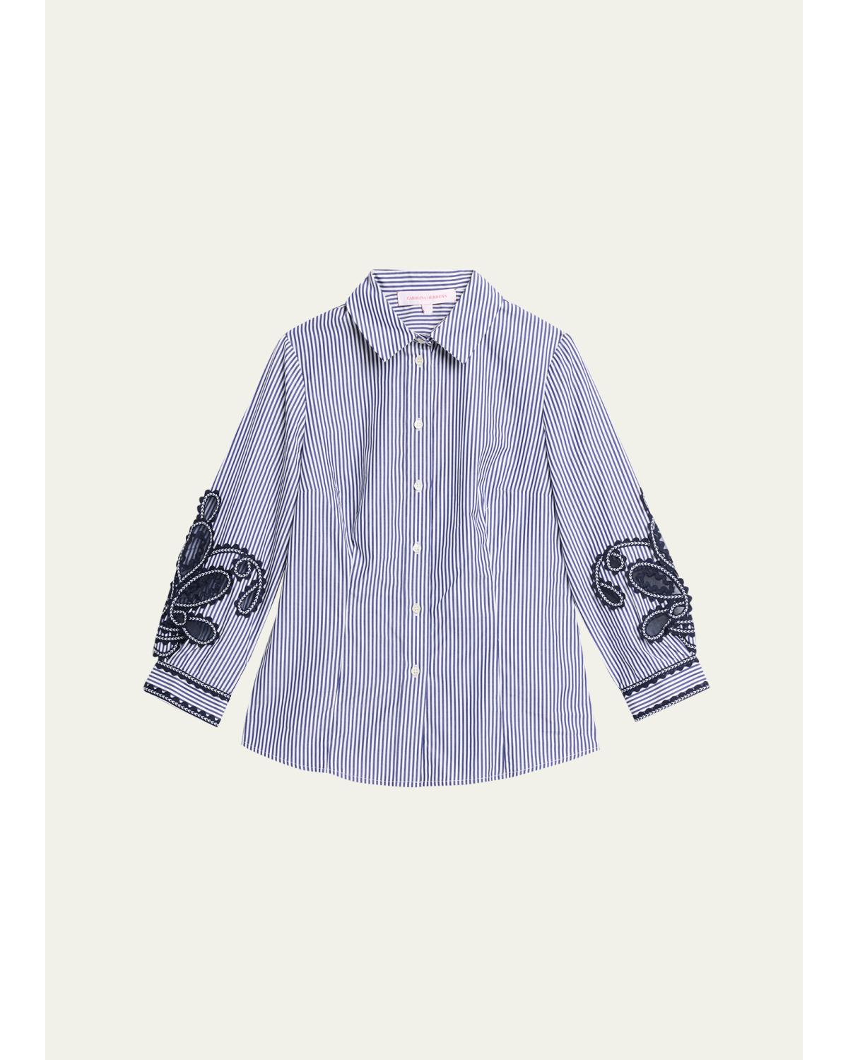Ana Embroidered Striped Poplin Button-Down Shirt
