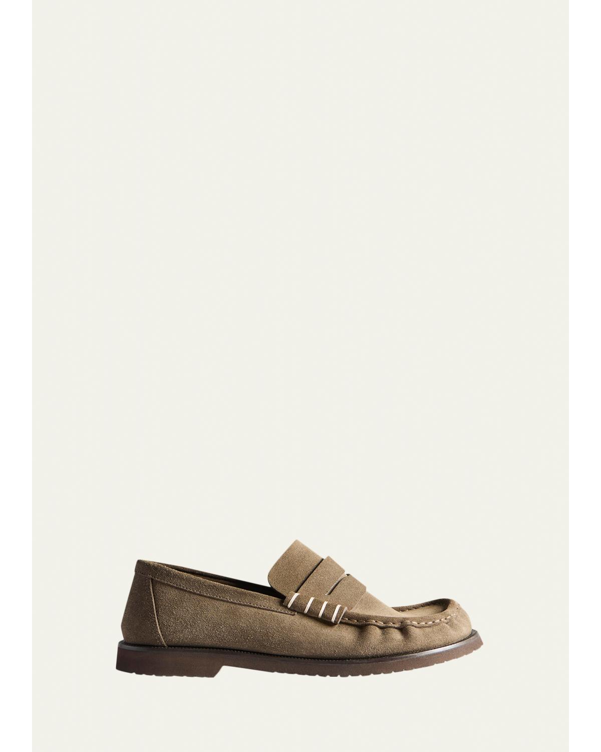 Men'S Suede Box-Stitched Penny Loafers