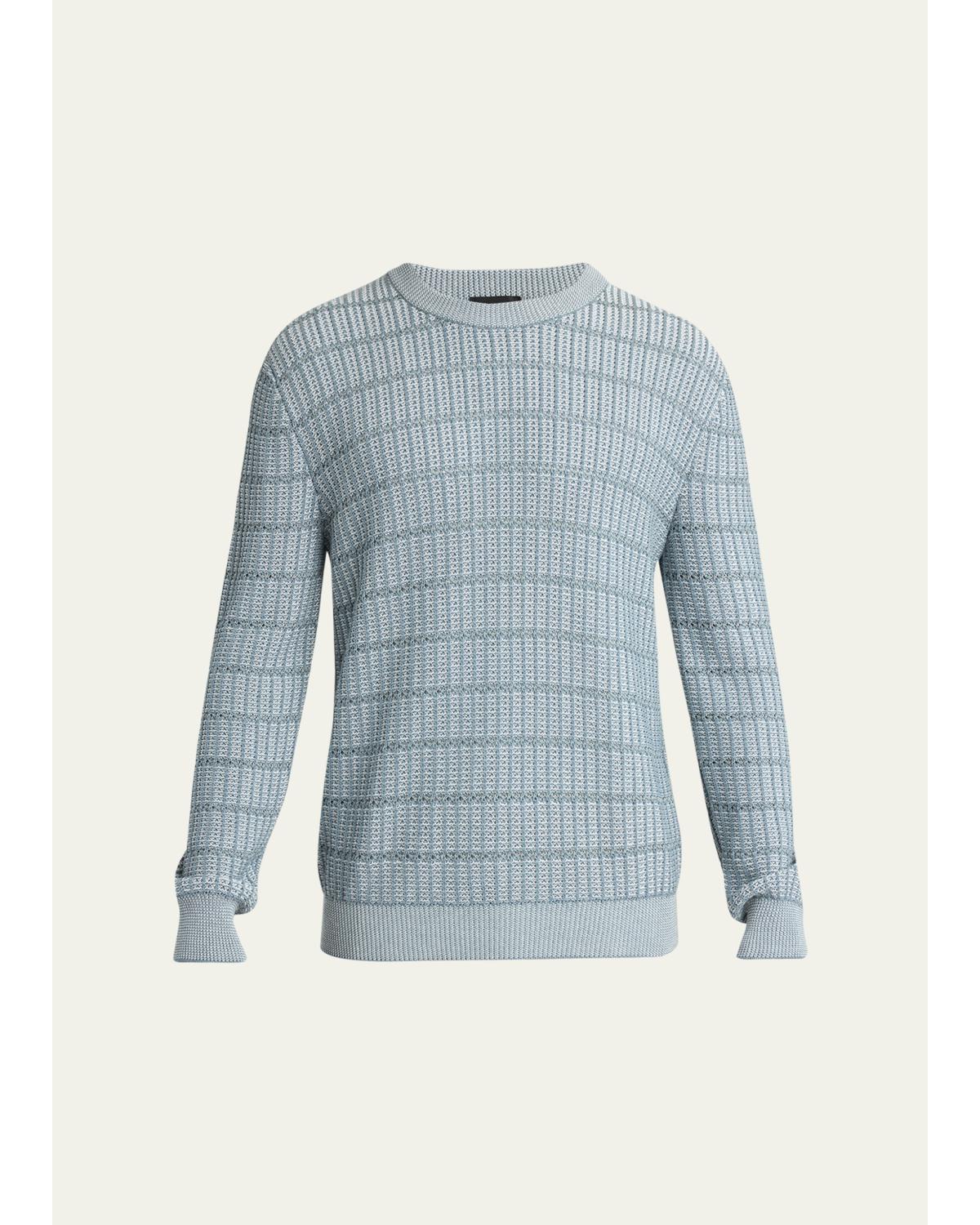 Men'S Cotton And Linen Grid Knit Crewneck Sweater