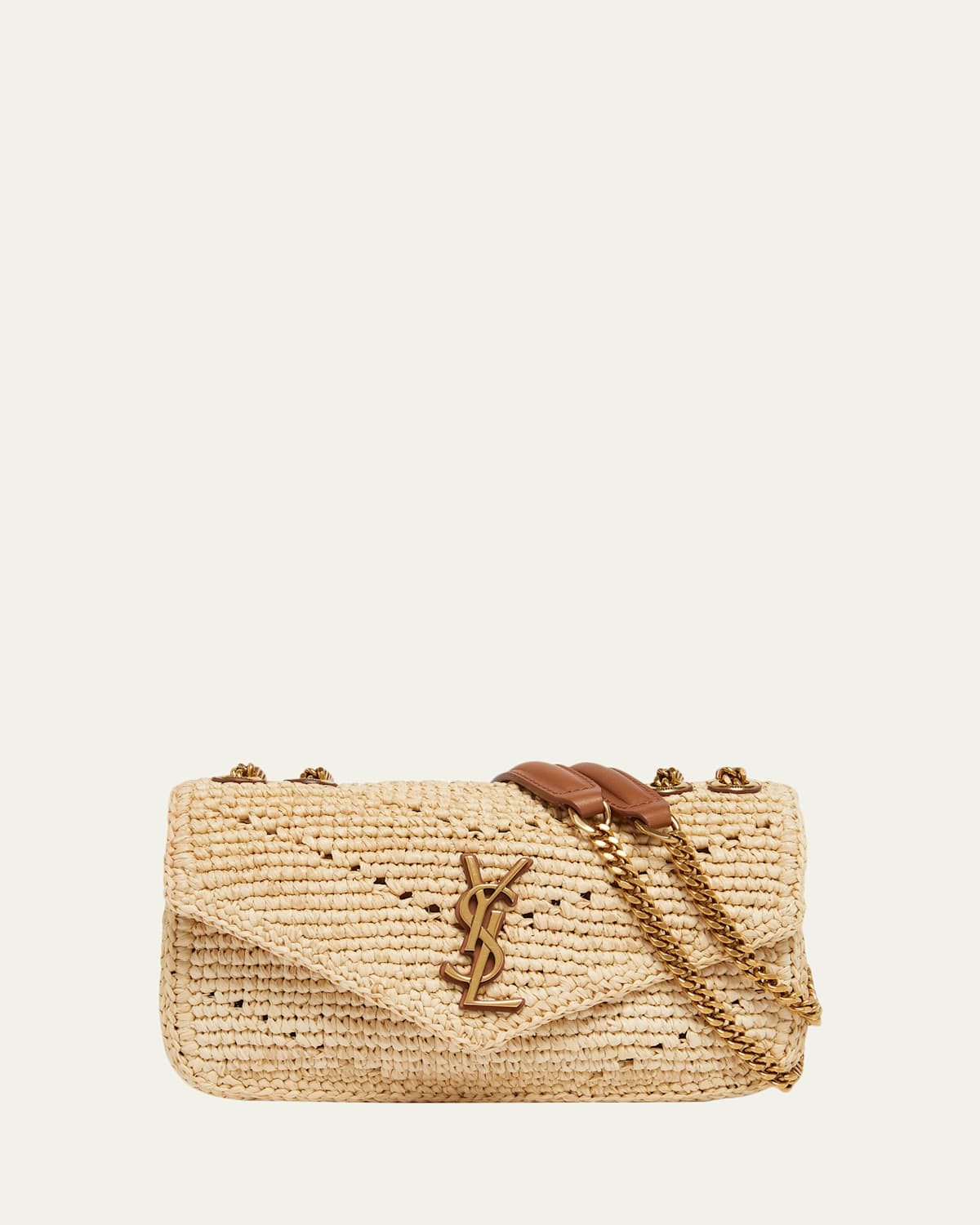 Saint Laurent Mini Loulou Shoulder Bag In Raffia In Brown