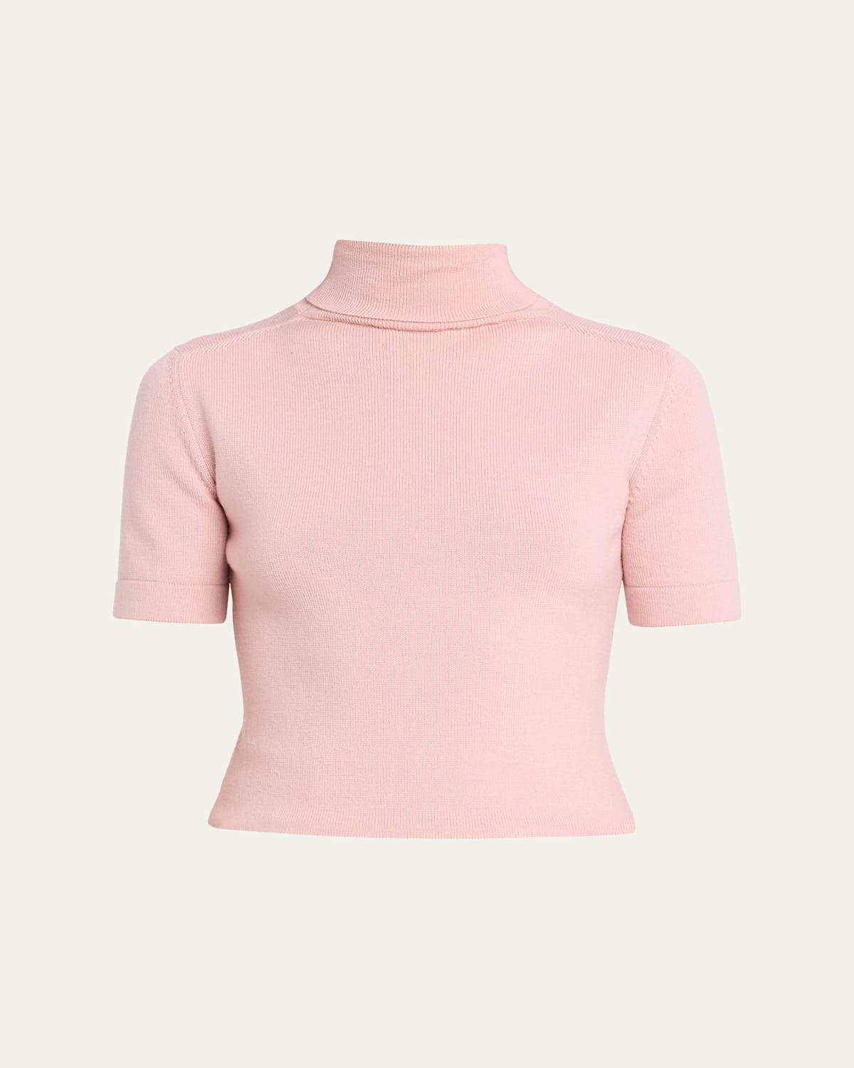 Oscar De La Renta Turtleneck Short-sleeve Wool Sweater In Blush