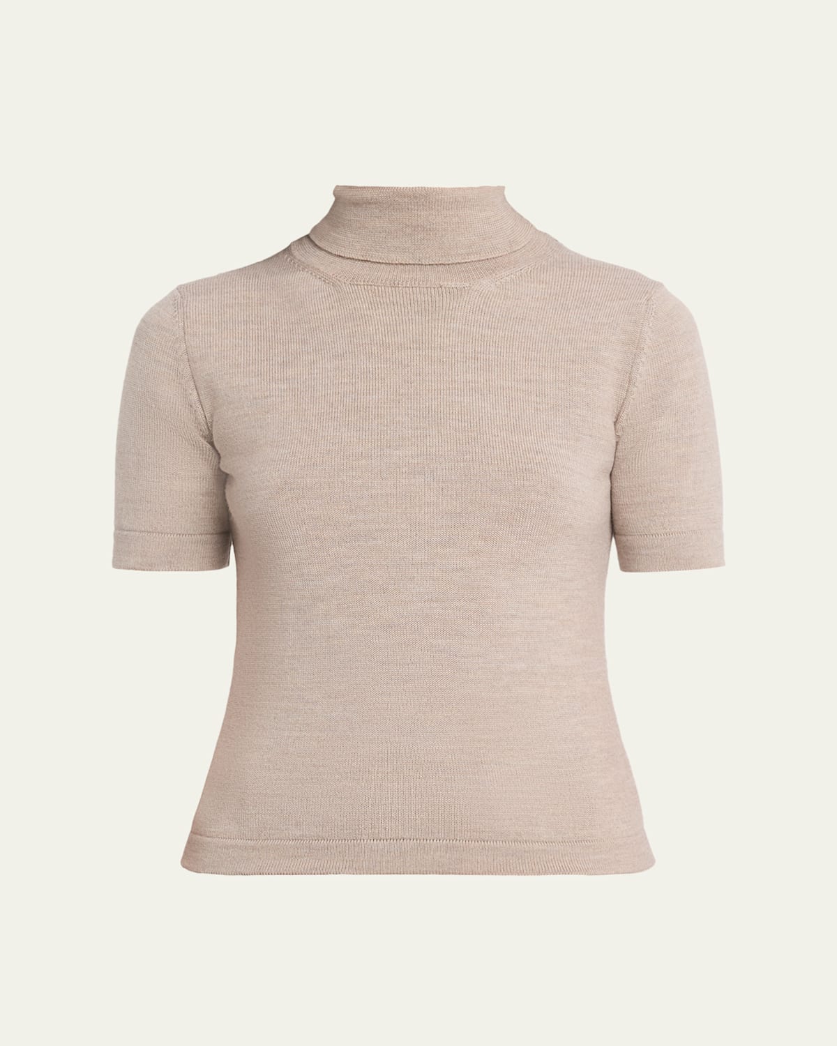 Oscar De La Renta Turtleneck Short-sleeve Wool Sweater In Dark Oat