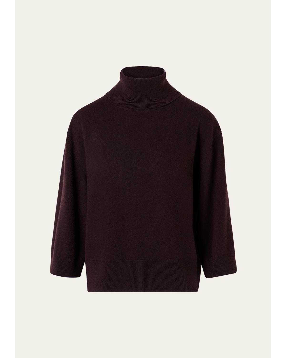 Turtleneck Cashmere 3/4-Sleeve Sweater