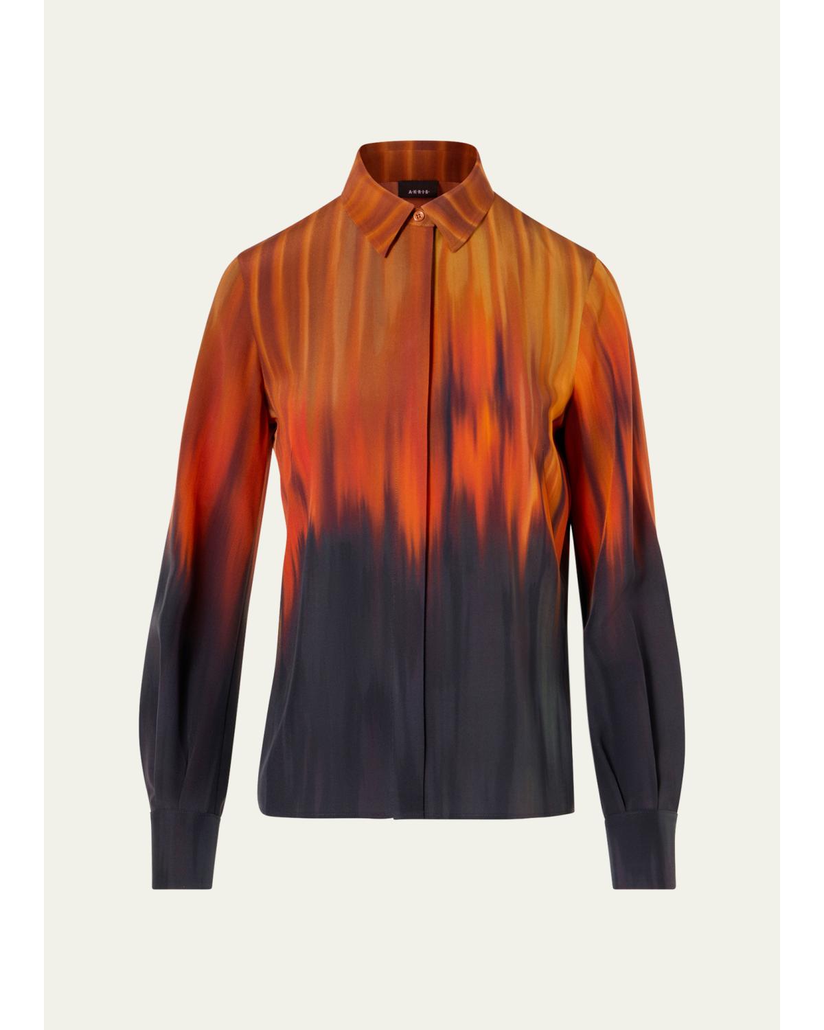 Fuego Silk Crepe Button-Down Blouse