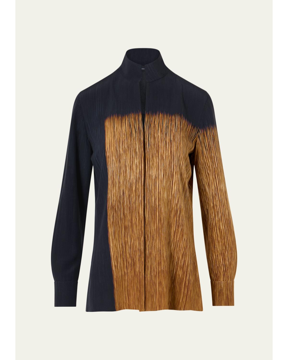 Akris Oro Lienzo Silk Crepe Tunic Blouse In Black/brown