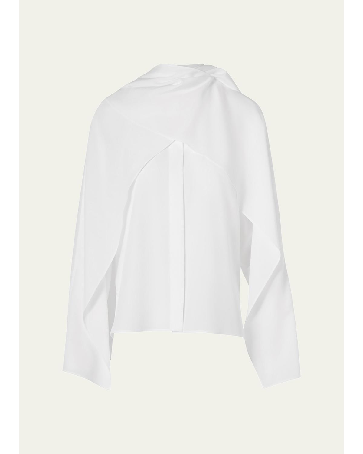 Crepe Sleeve Panel Button-Down Blouse