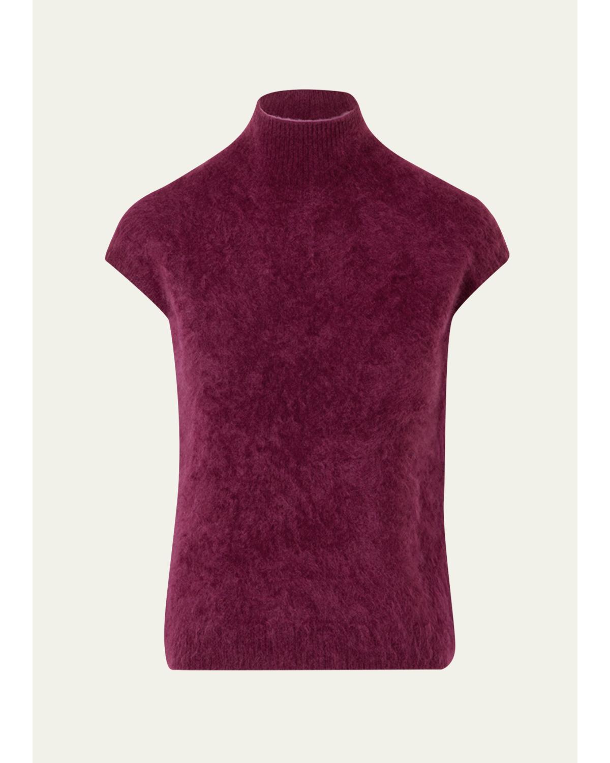 Mock-Neck Cloud Cashmere Cap-Sleeve Sweater