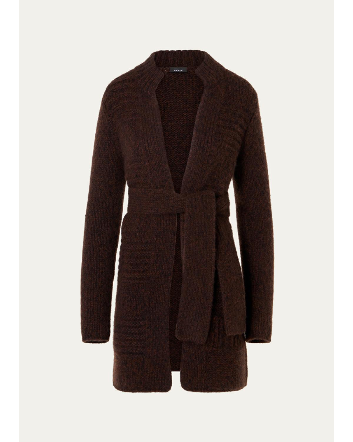 Akris Rib Mouline Cashmere-silk Open Cardigan In Coffee/black