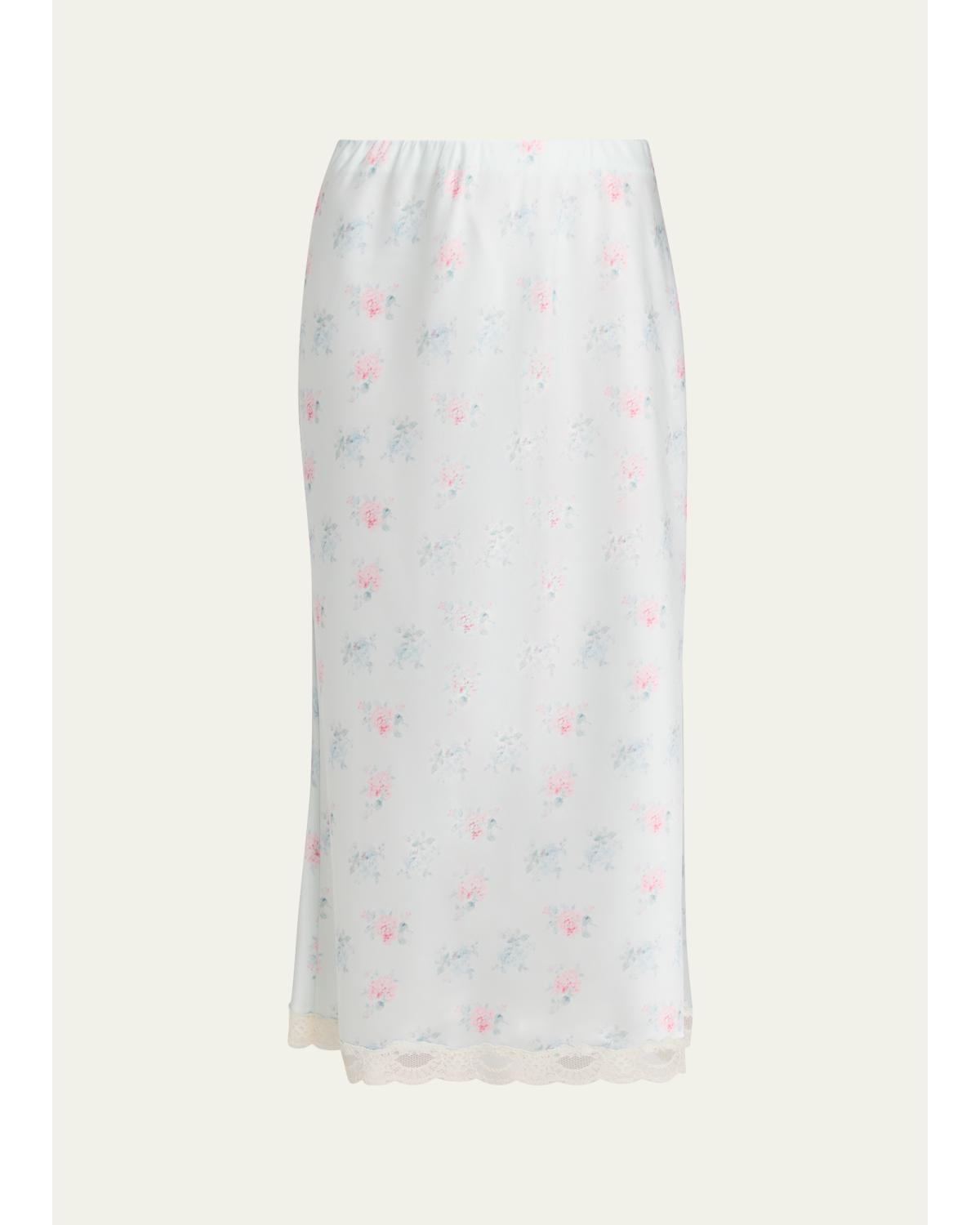 Castle Floral Satin Midi Skirt