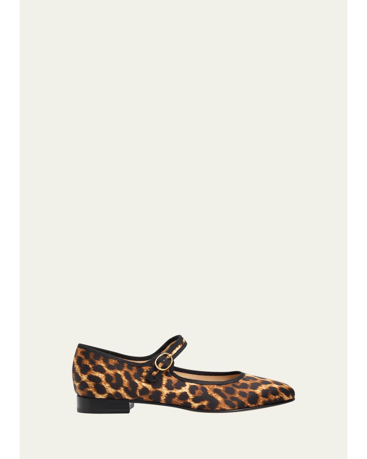 Leopard-Print Silk Mary Jane Ballerina Flats