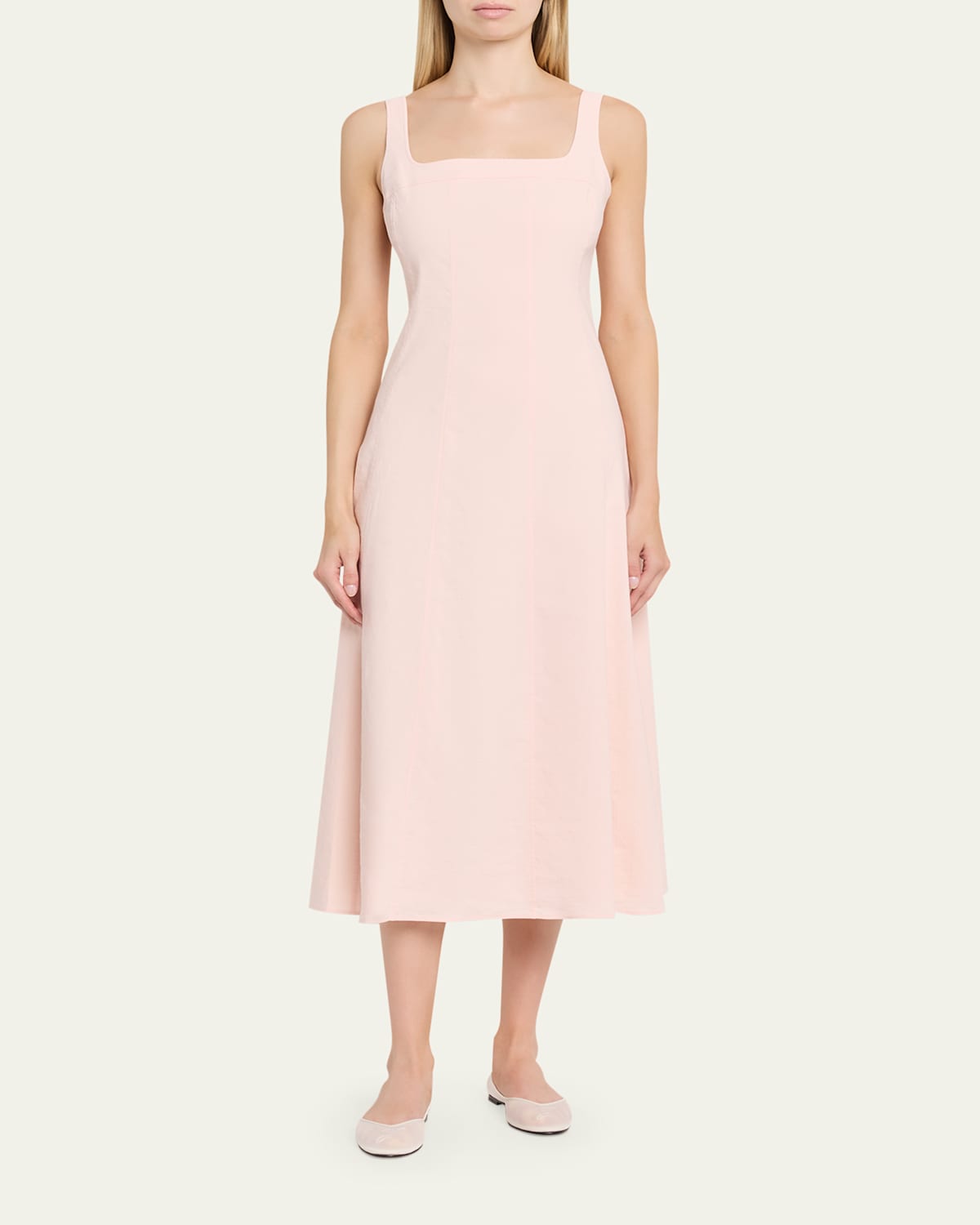 Sleeveless Square-Neck Seamed Midi Dress