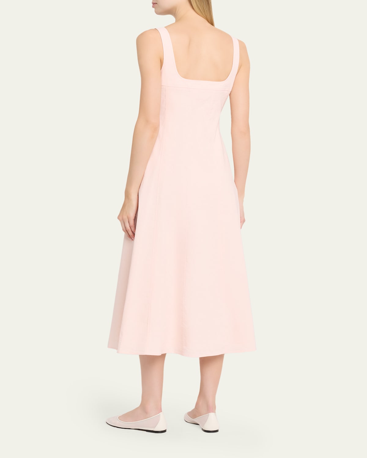 Sleeveless Square-Neck Seamed Midi Dress