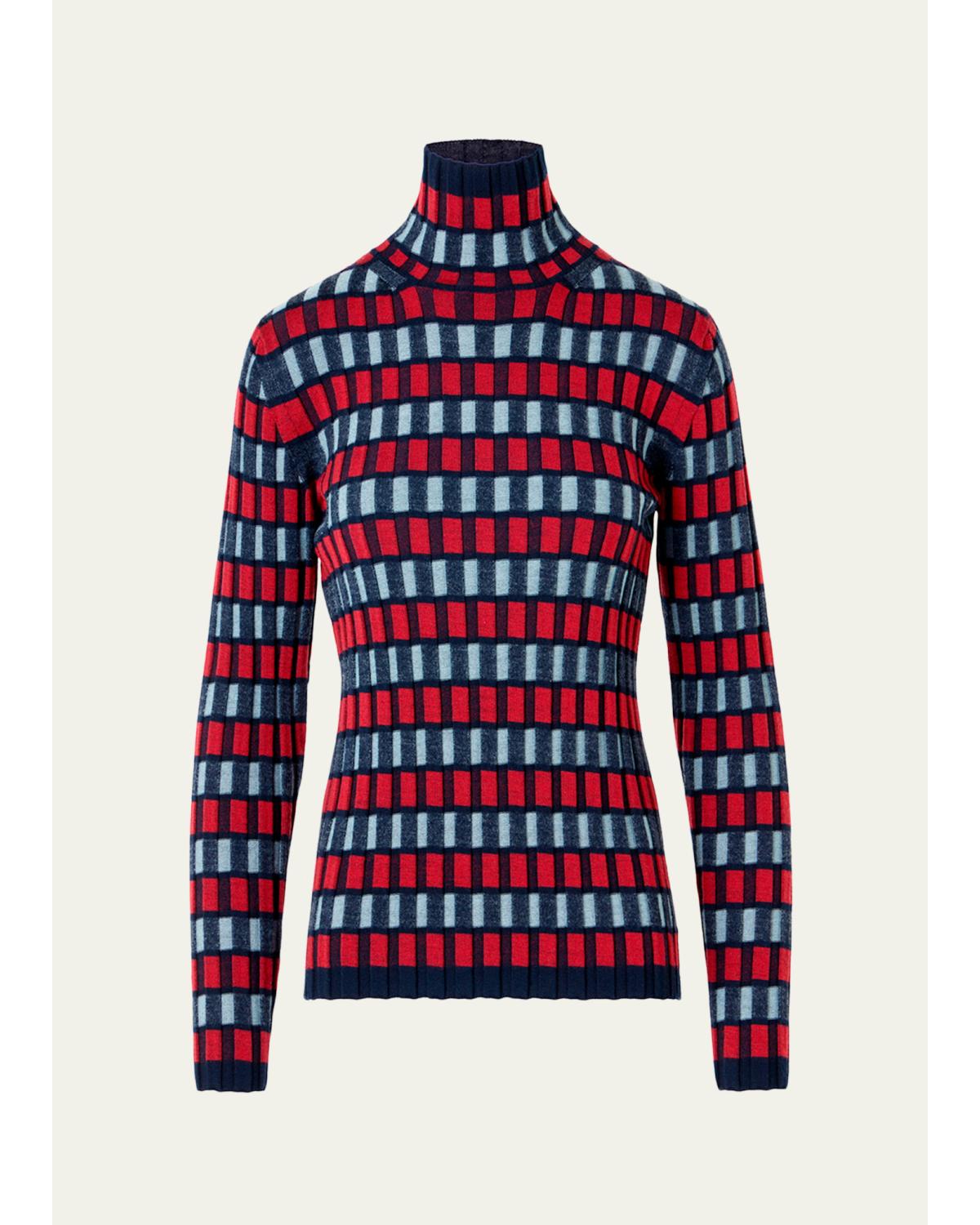 Multi-Striped Rib Turtleneck Sweater