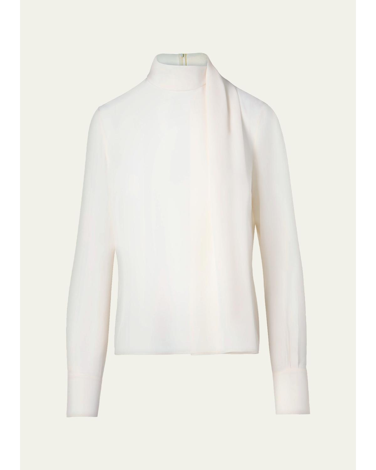 Long-Sleeve Silk Scarf Blouse