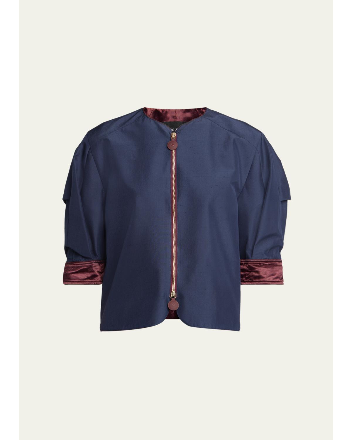 Short-Sleeve Silk Shantung Caban Coat