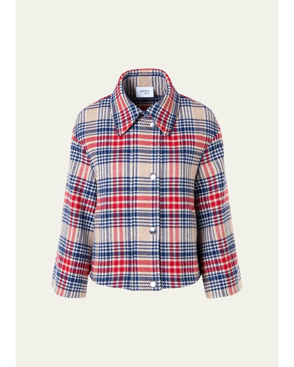 Check Wool Zip Short Jacket