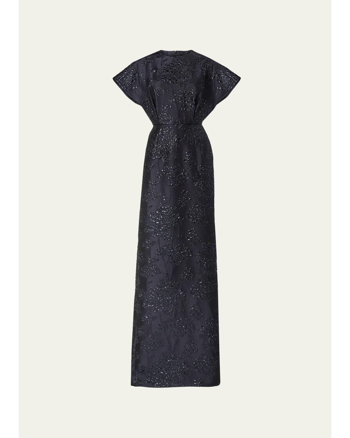 Rosette Collar Fan Bodice Gown