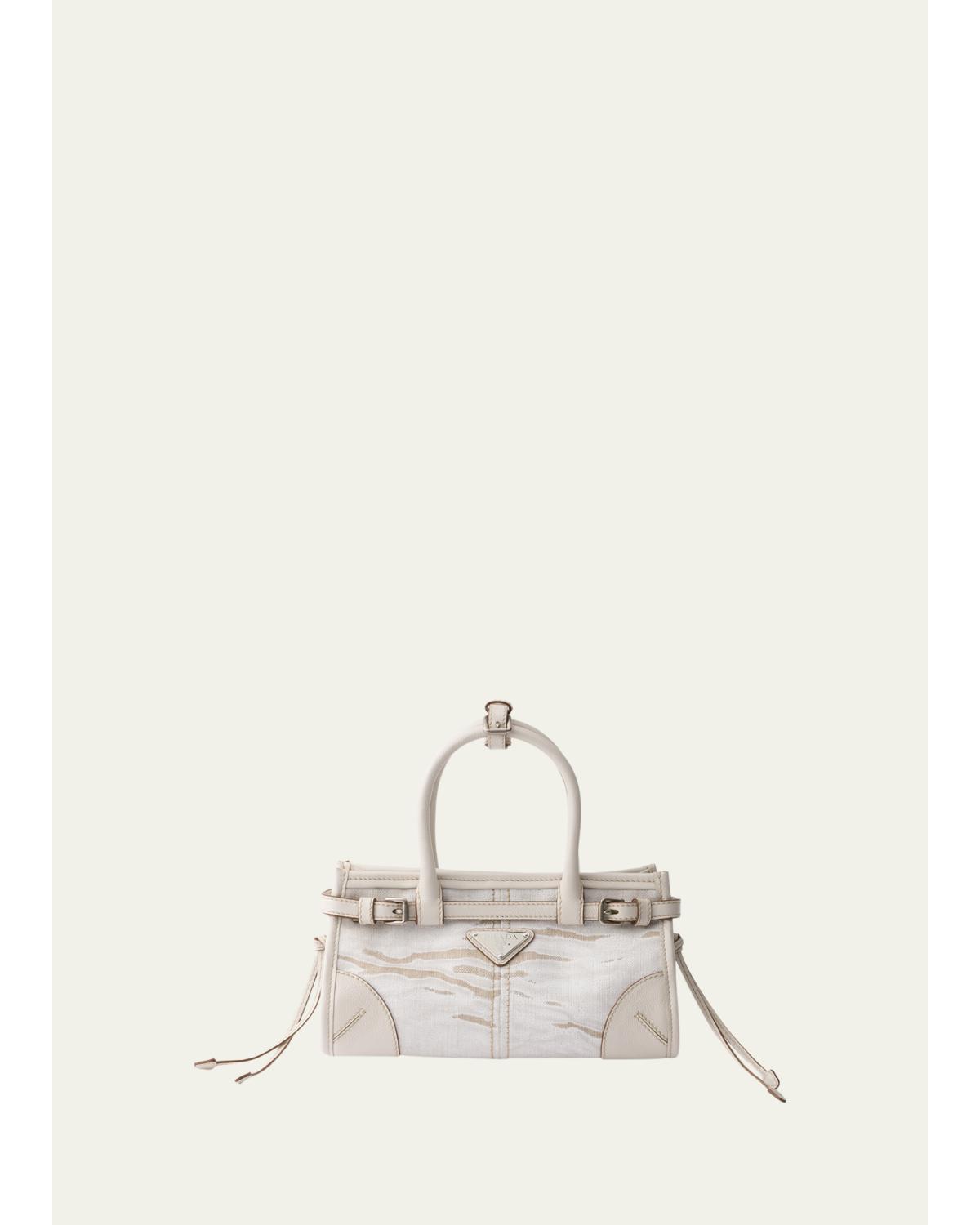 Bonnie Small Printed Linen & Leather Top-Handle Bag