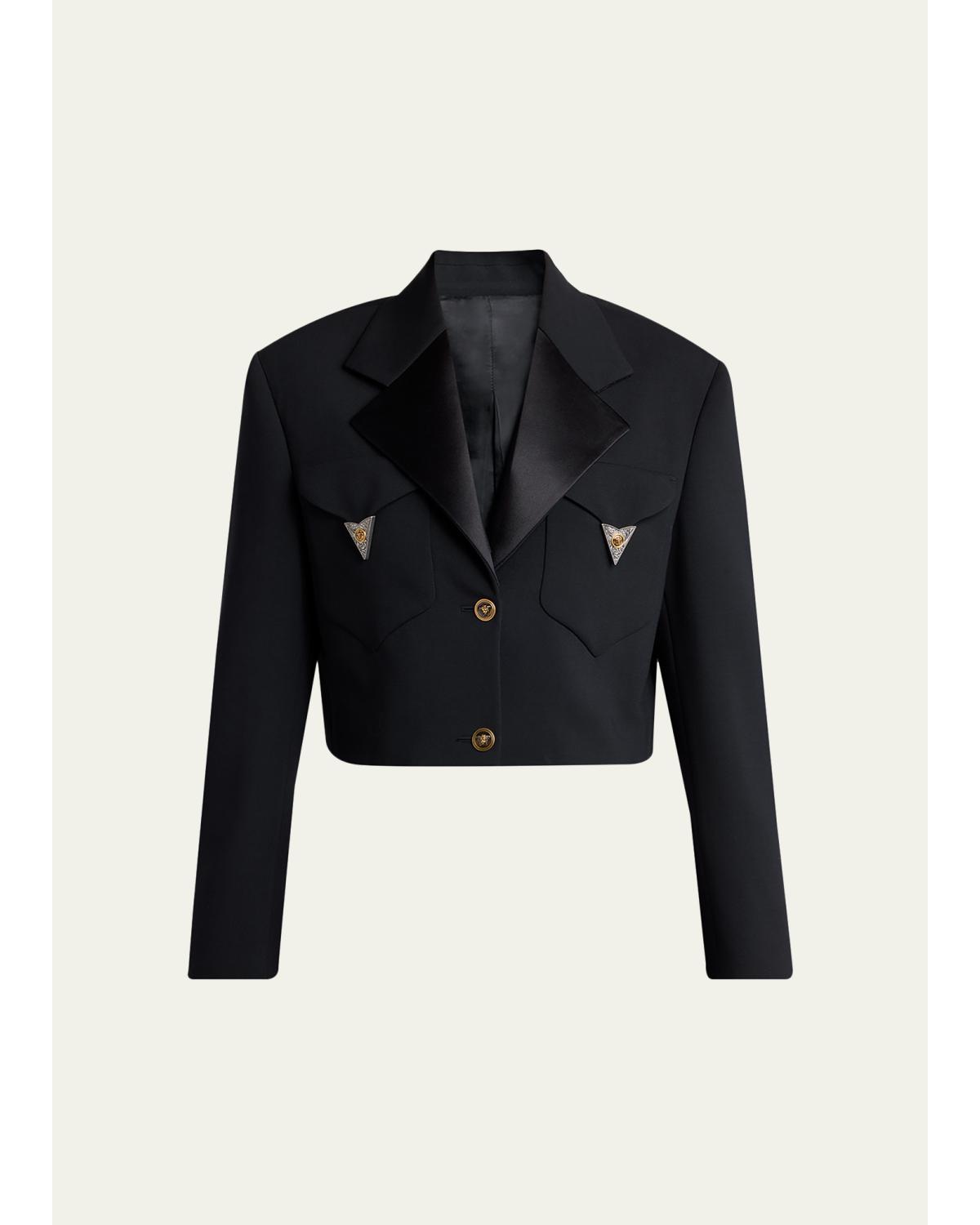 Versace Cropped Informal Wool Jacket In Black