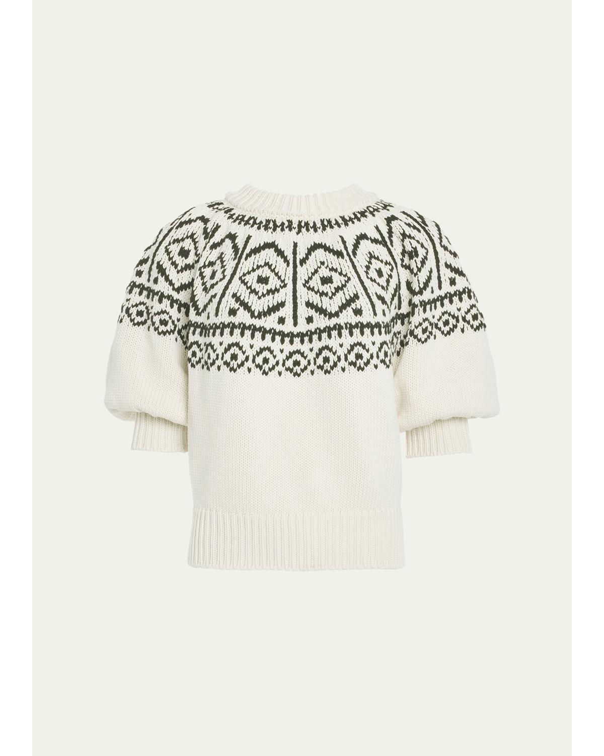 Howard Fair Isle Short Puff-Sleeve Sweater