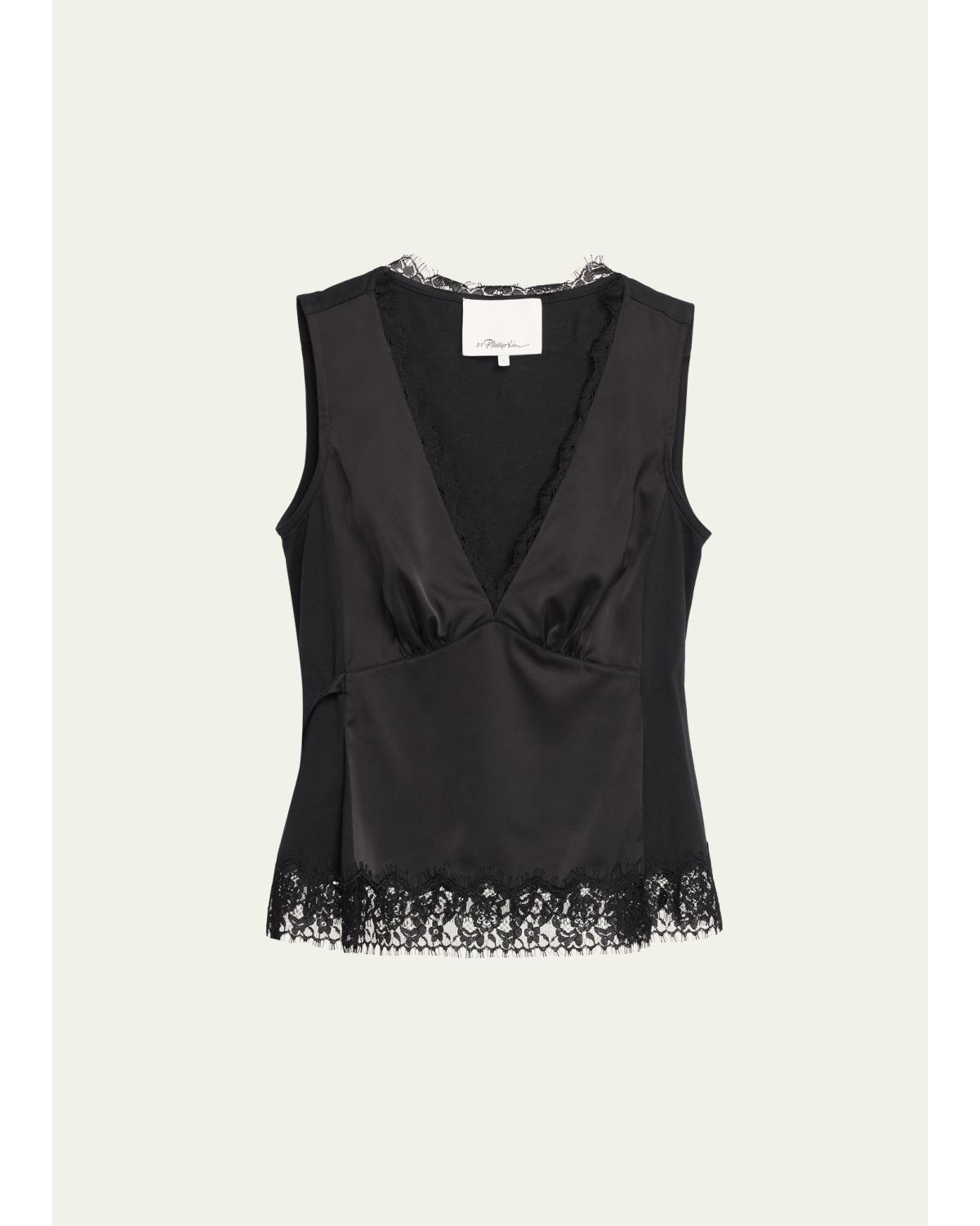 Sleeveless Satin Lace Combo Top