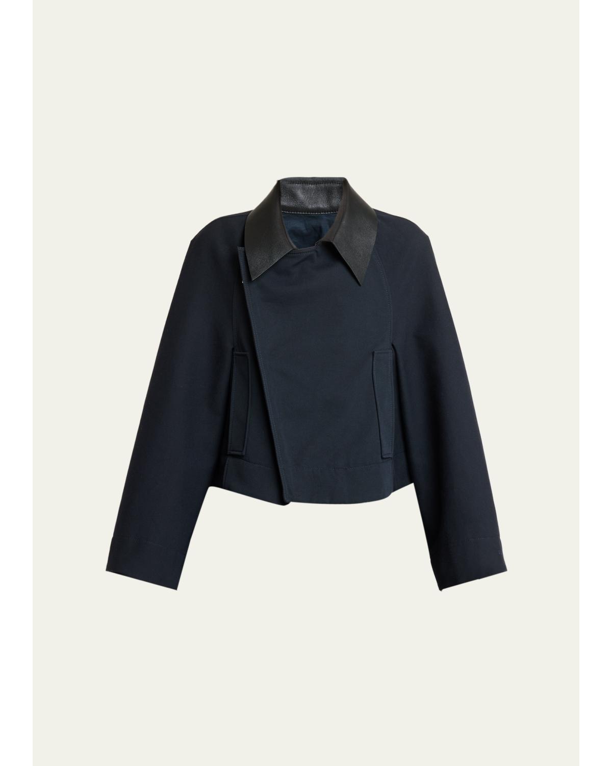 Leather-Collar A-Line Cocoon Coat