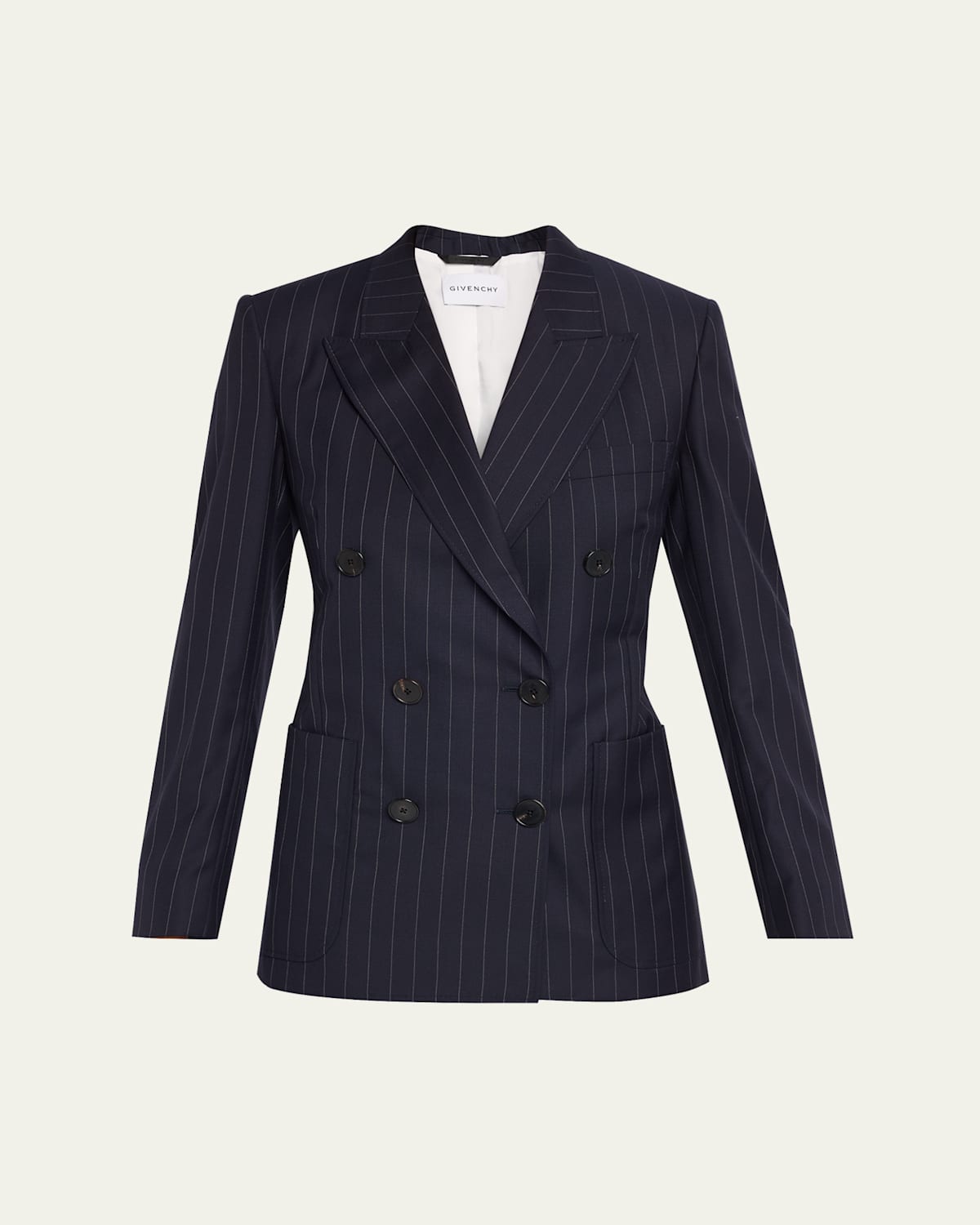 Givenchy Pinstripe Double-breasted Wool Blazer In Blue