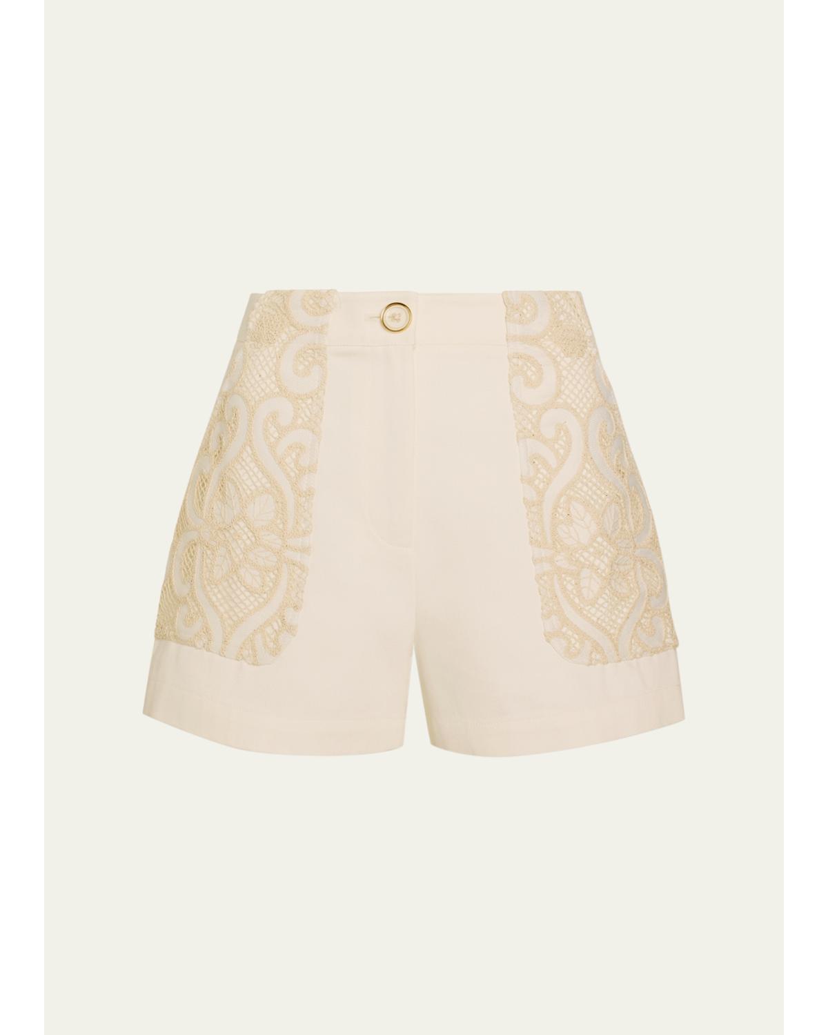 Hilary Embroidered High-Rise Shorts