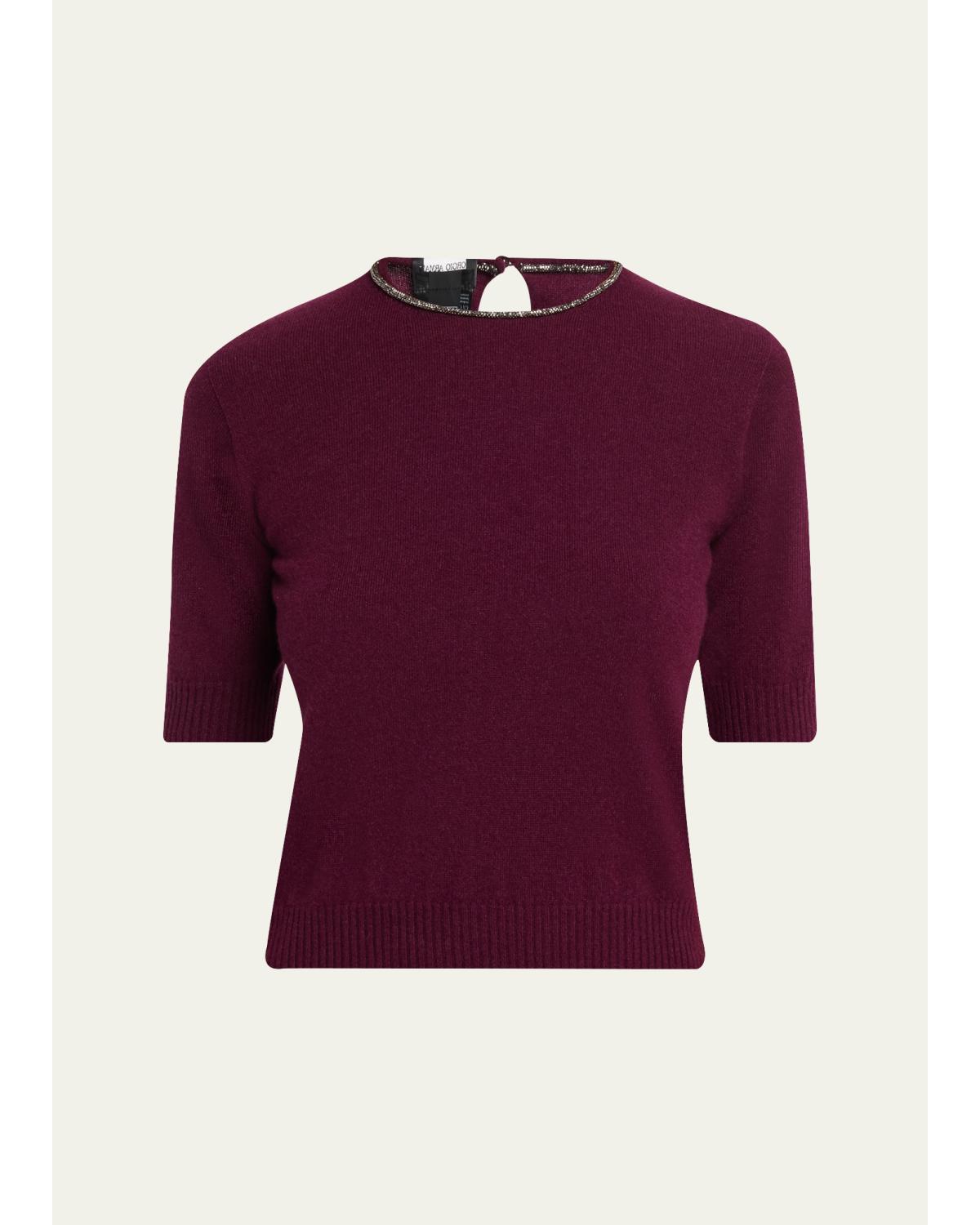Short-Sleeve Cashmere Crewneck Sweater