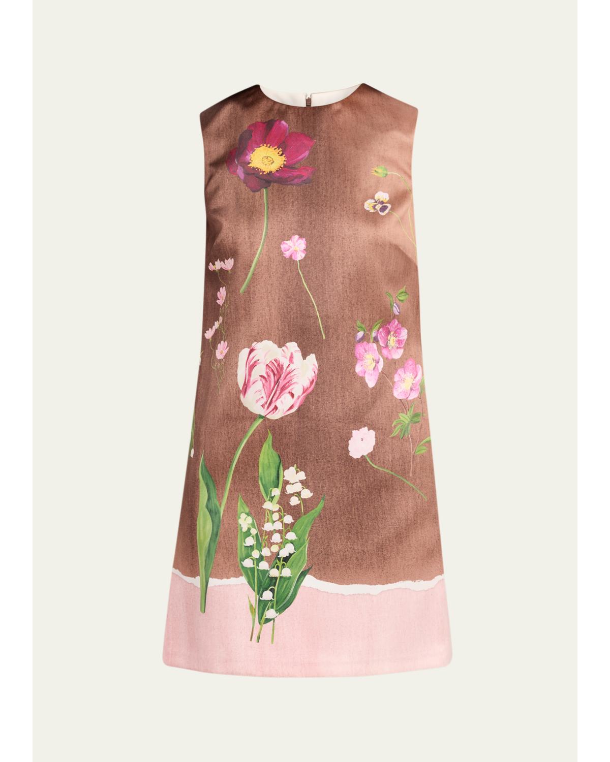 Sleeveless Mixed Botanical Mini Shift Dress